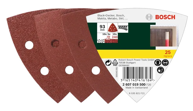 Bosch Abrasifs 2607019500 feuilles abrasives Delta grain 60-240 lot 25