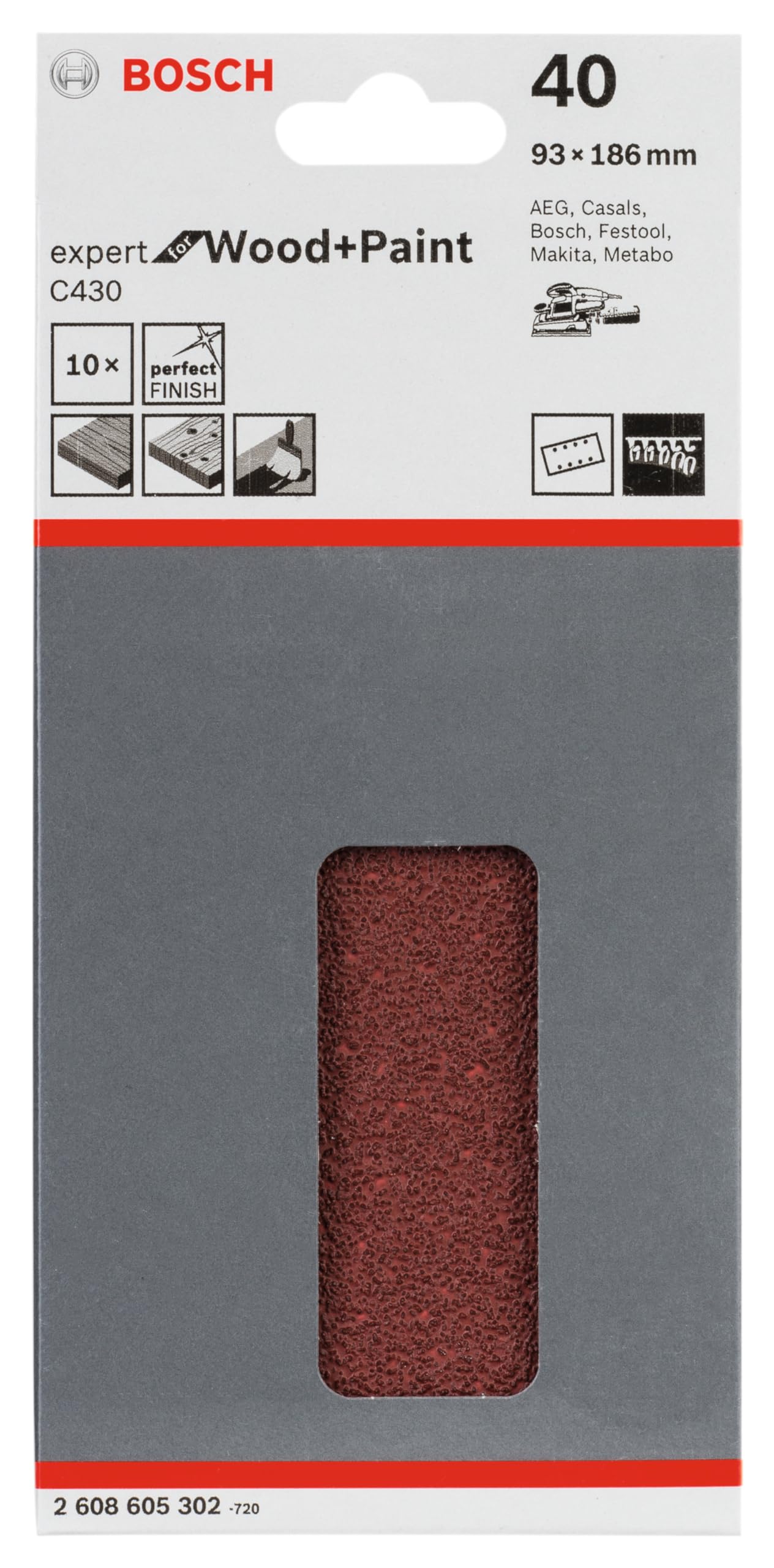 Bosch C430 feuille abrasive 93x186 mm grain 40 lot 10