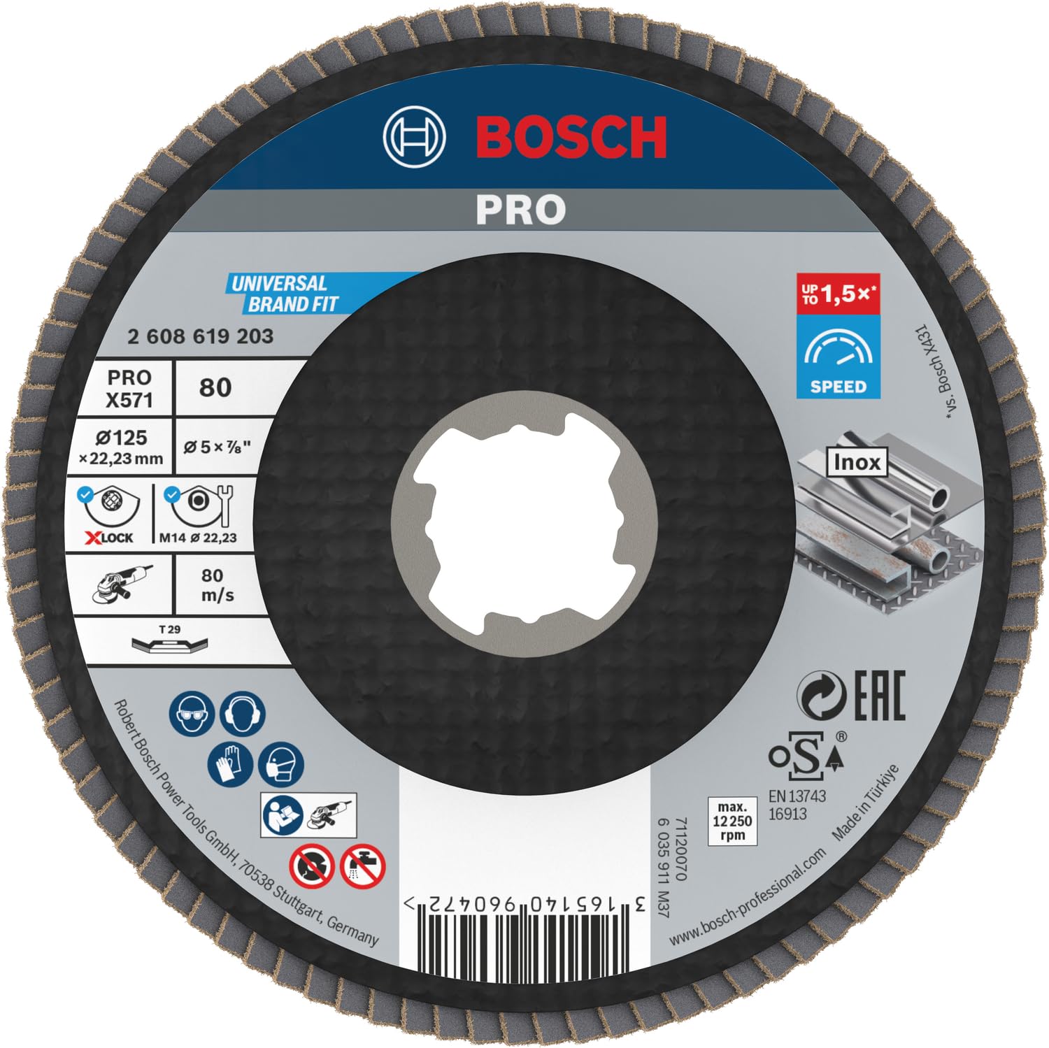 Bosch PRO X571 X-Lock disque lamelles 125 mm grain 80