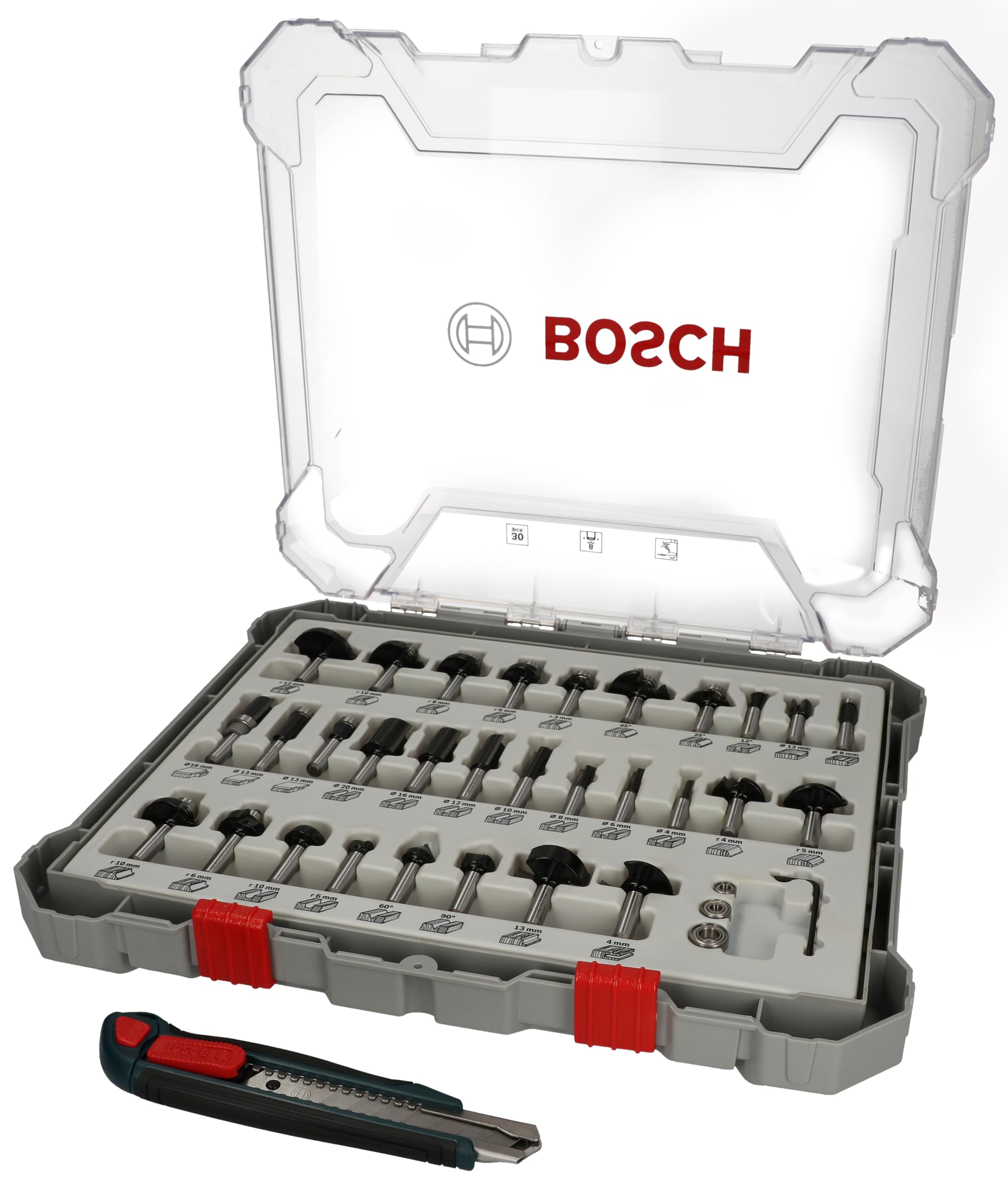 Bosch coffret fraises défonceuse 30 pcs queue 8 mm bois
