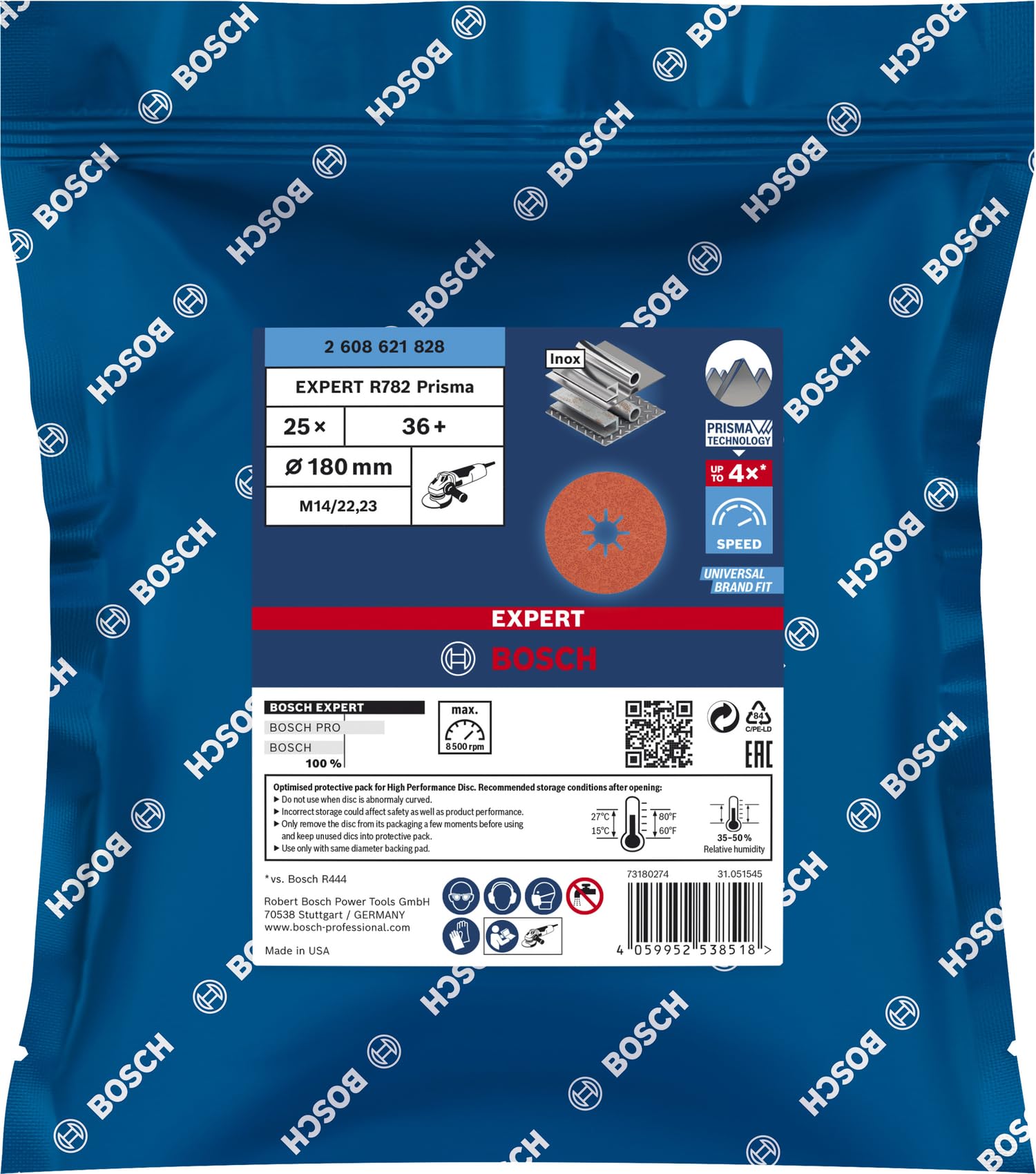 Bosch EXPERT R782 Prisma disque fibre 180 mm G36 x25 acier