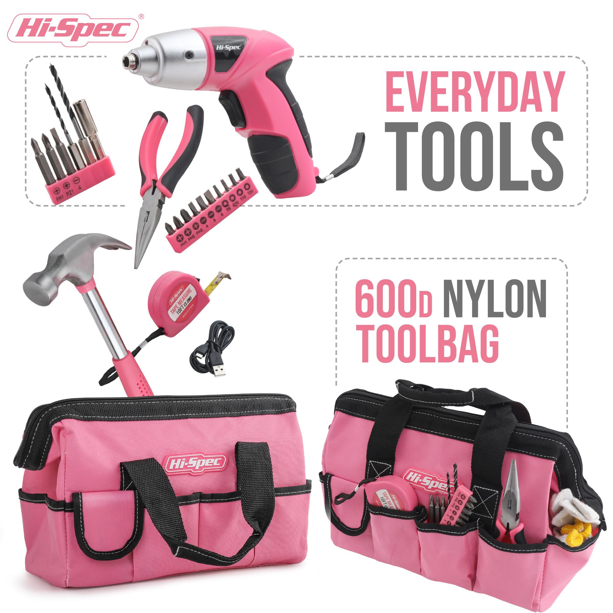 Hi-Spec Tool Kits kit outils rose 34 pièces maison