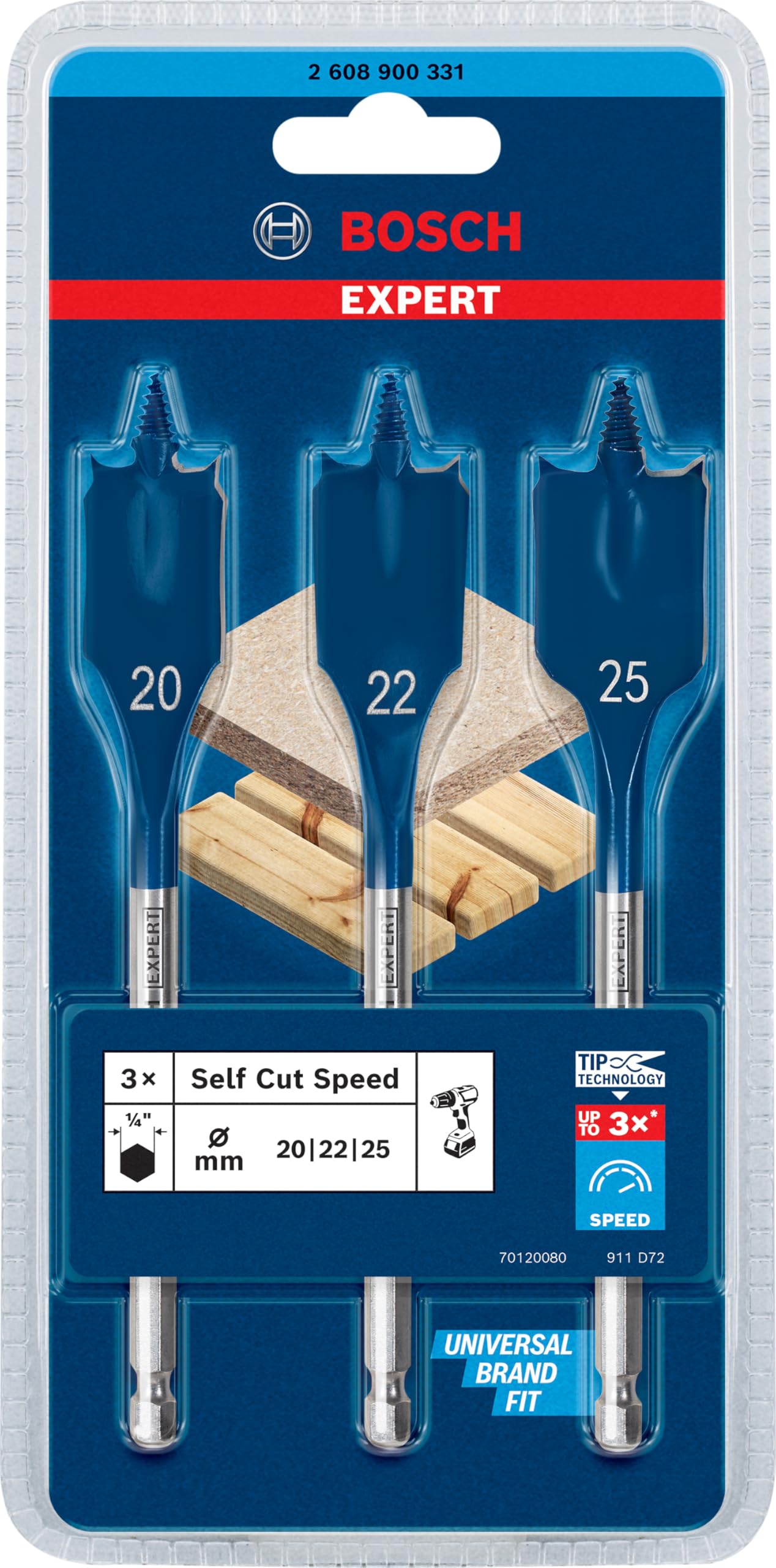 Bosch EXPERT Self Cut Coffret mèches plates 20-25 mm x3 bois