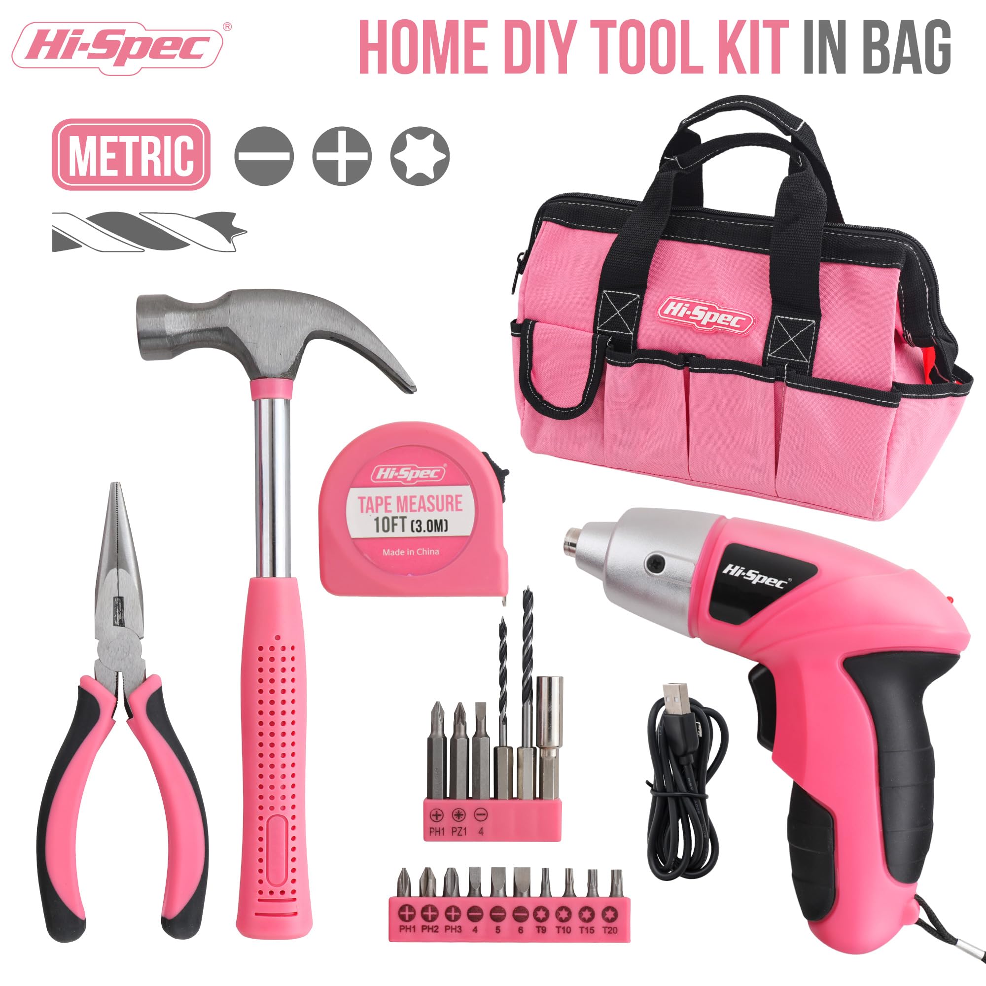 Hi-Spec Tool Kits kit outils rose 34 pièces maison