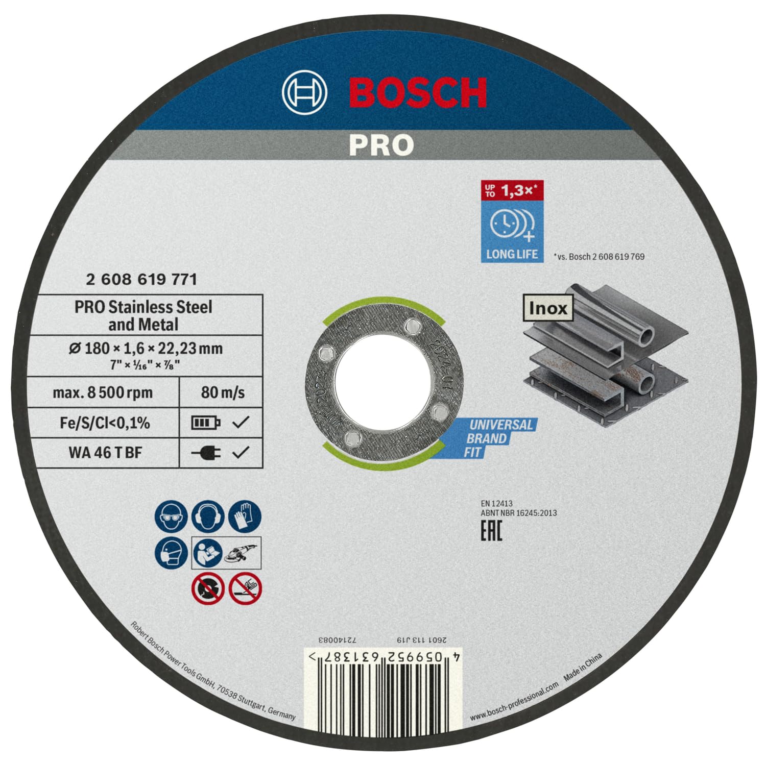 Bosch PRO 2608619771 disque à tronçonner 180x1,6 mm inox