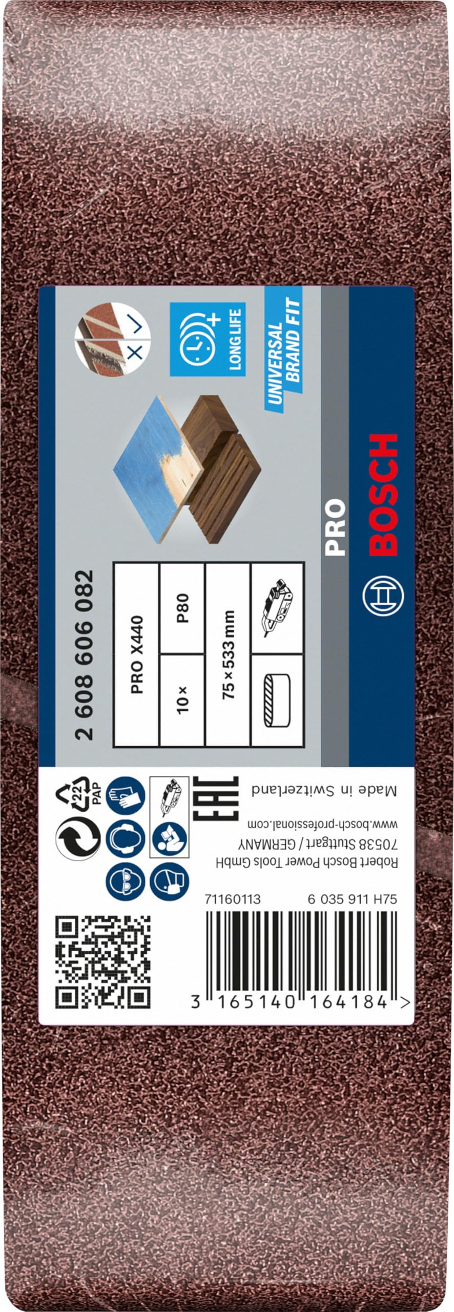 Bosch PRO X440 bande abrasive 75x533 mm lot 10 bois