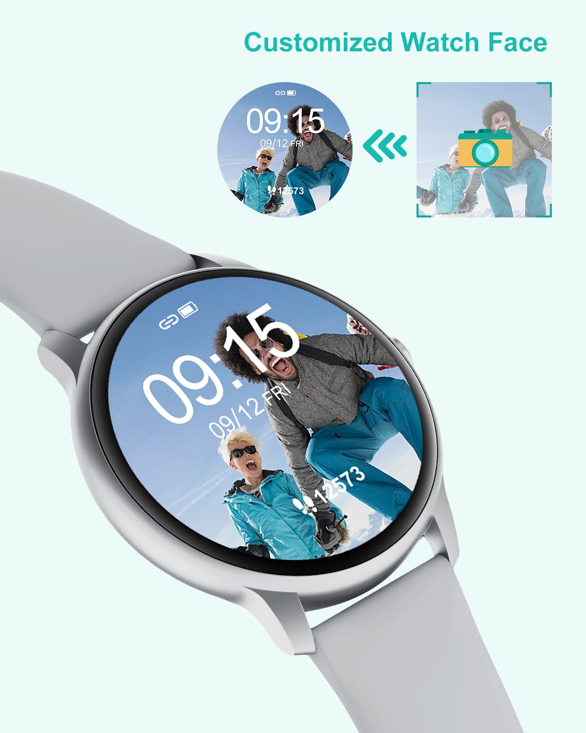 GRV Montre Connectée Smartwatch Gris + Cardio 13 Modes