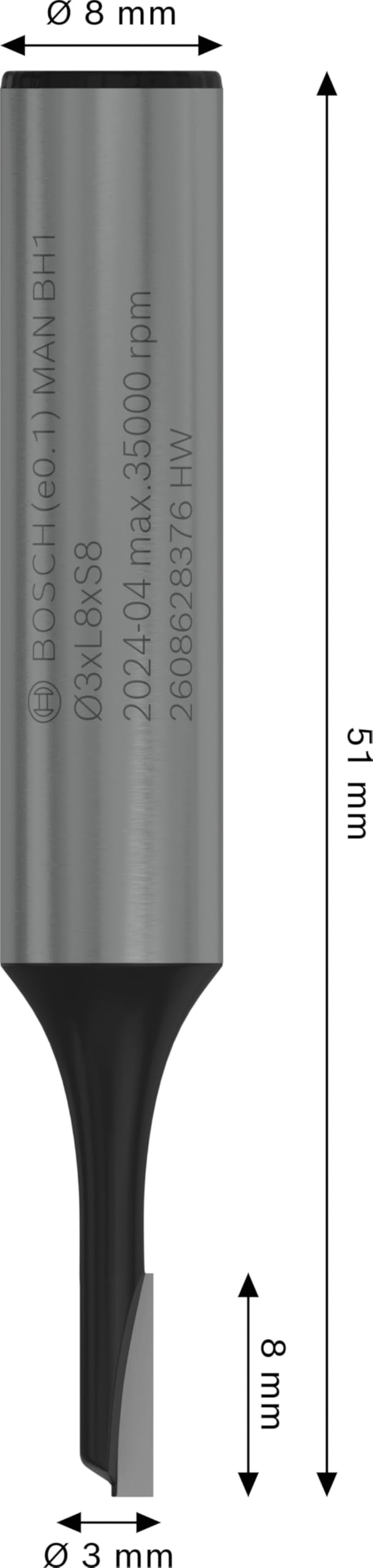 Bosch PRO fraise à rainurer droite 3 mm queue 8 mm