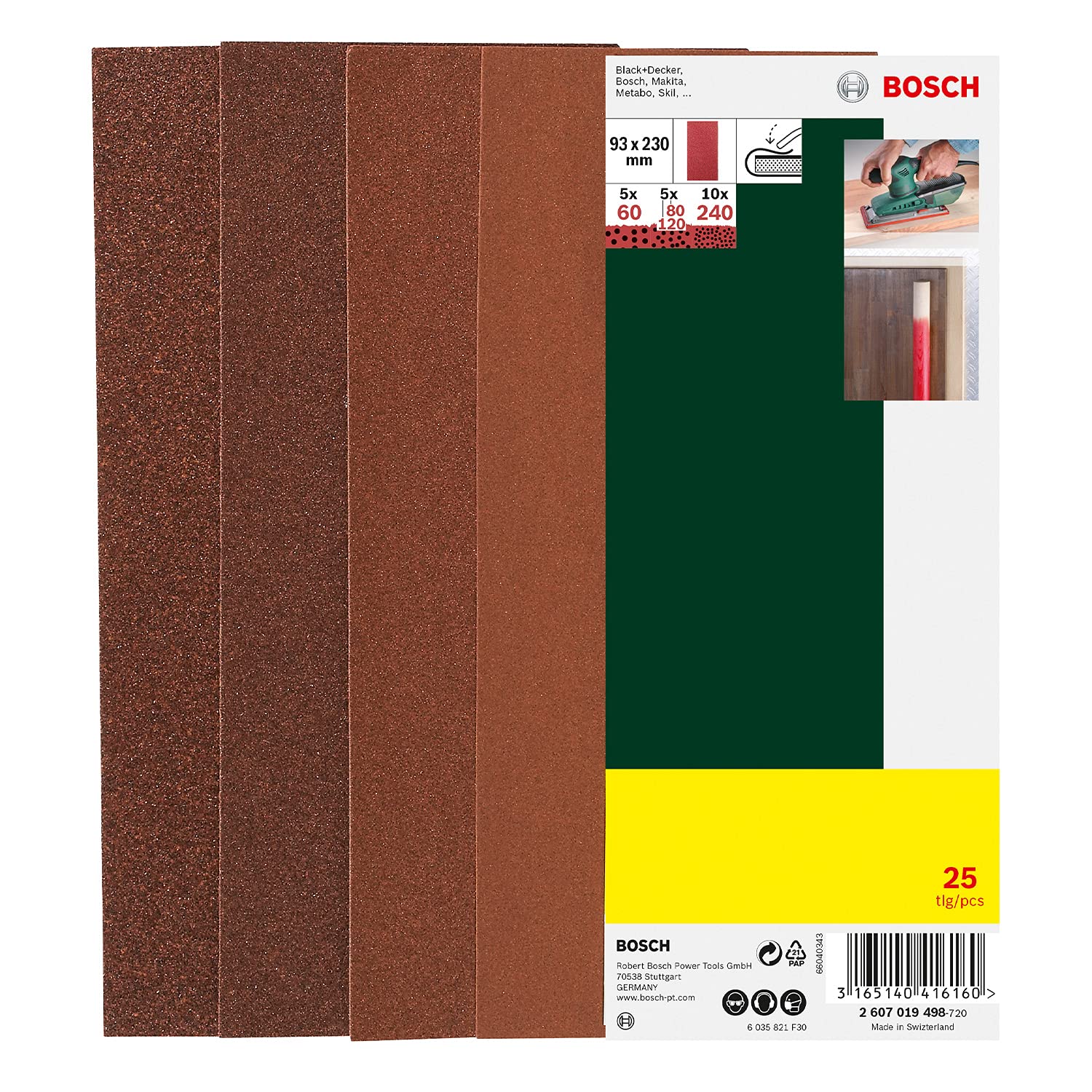 Bosch Abrasifs 25 feuilles 93x230 mm 8 trous grain 60-240