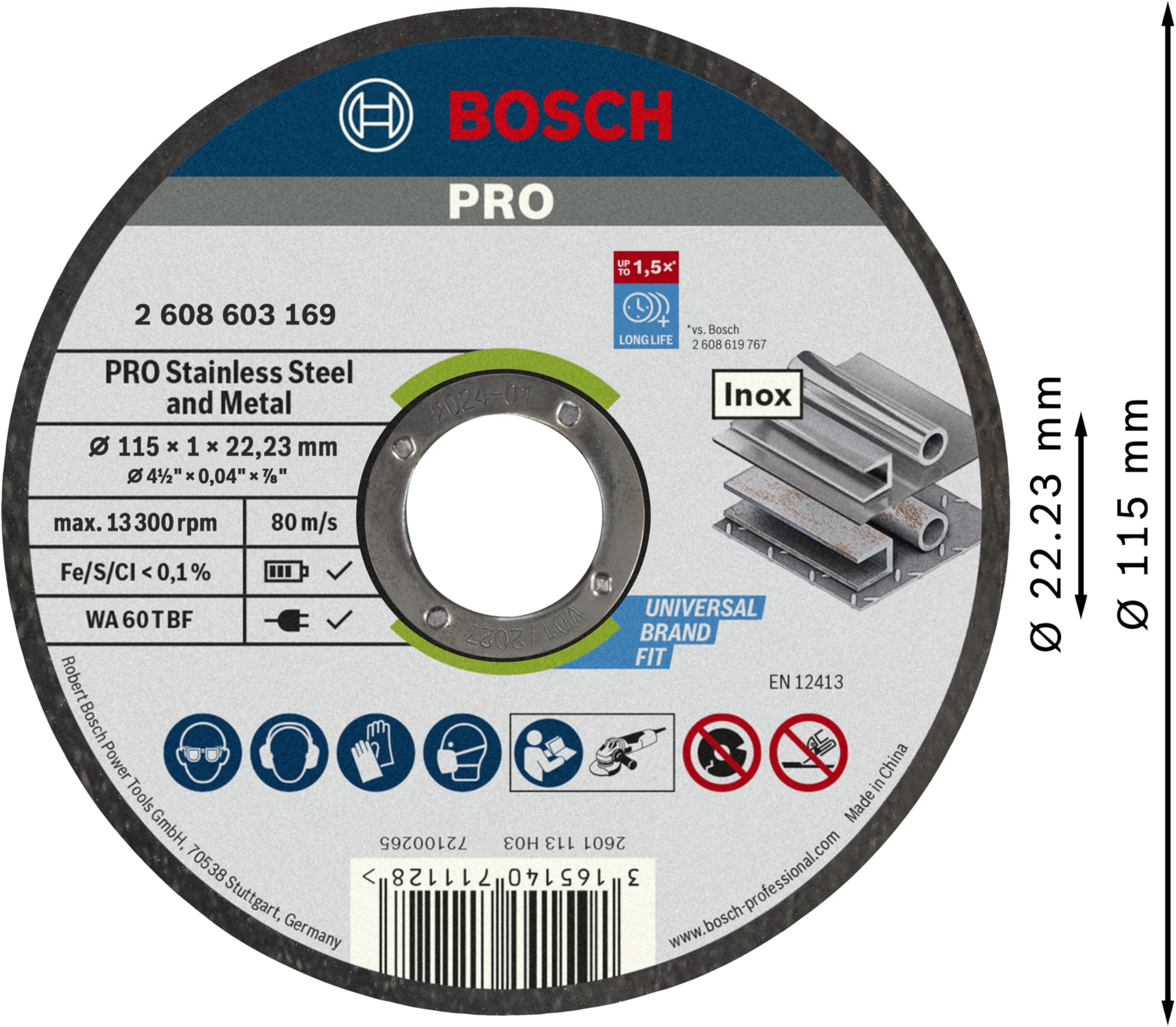 Bosch PRO disques à tronçonner 115 mm inox lot 100
