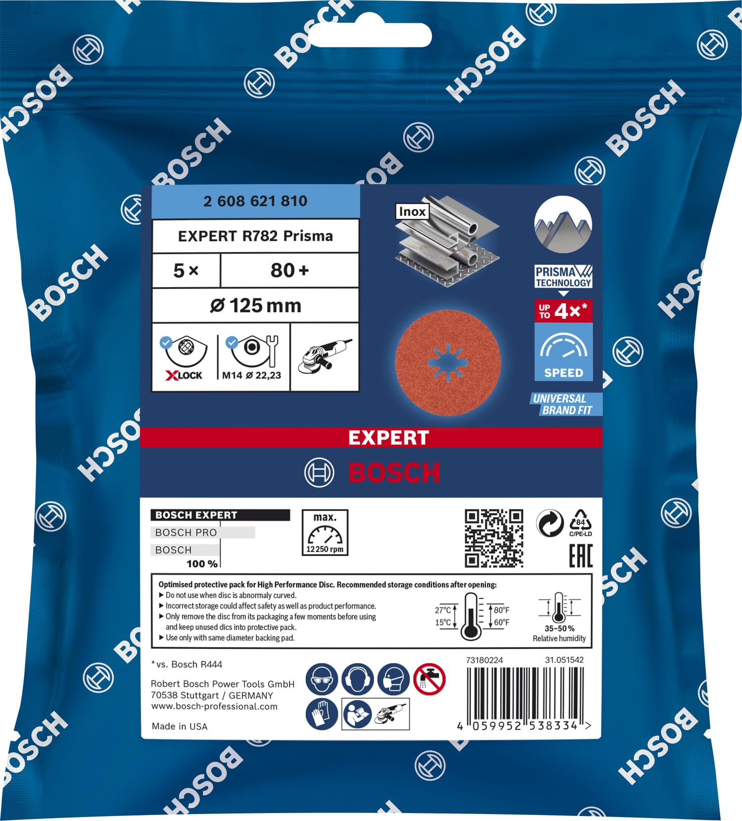 Bosch Expert R782 disque fibre Ø125 grain 80 lot 5 inox