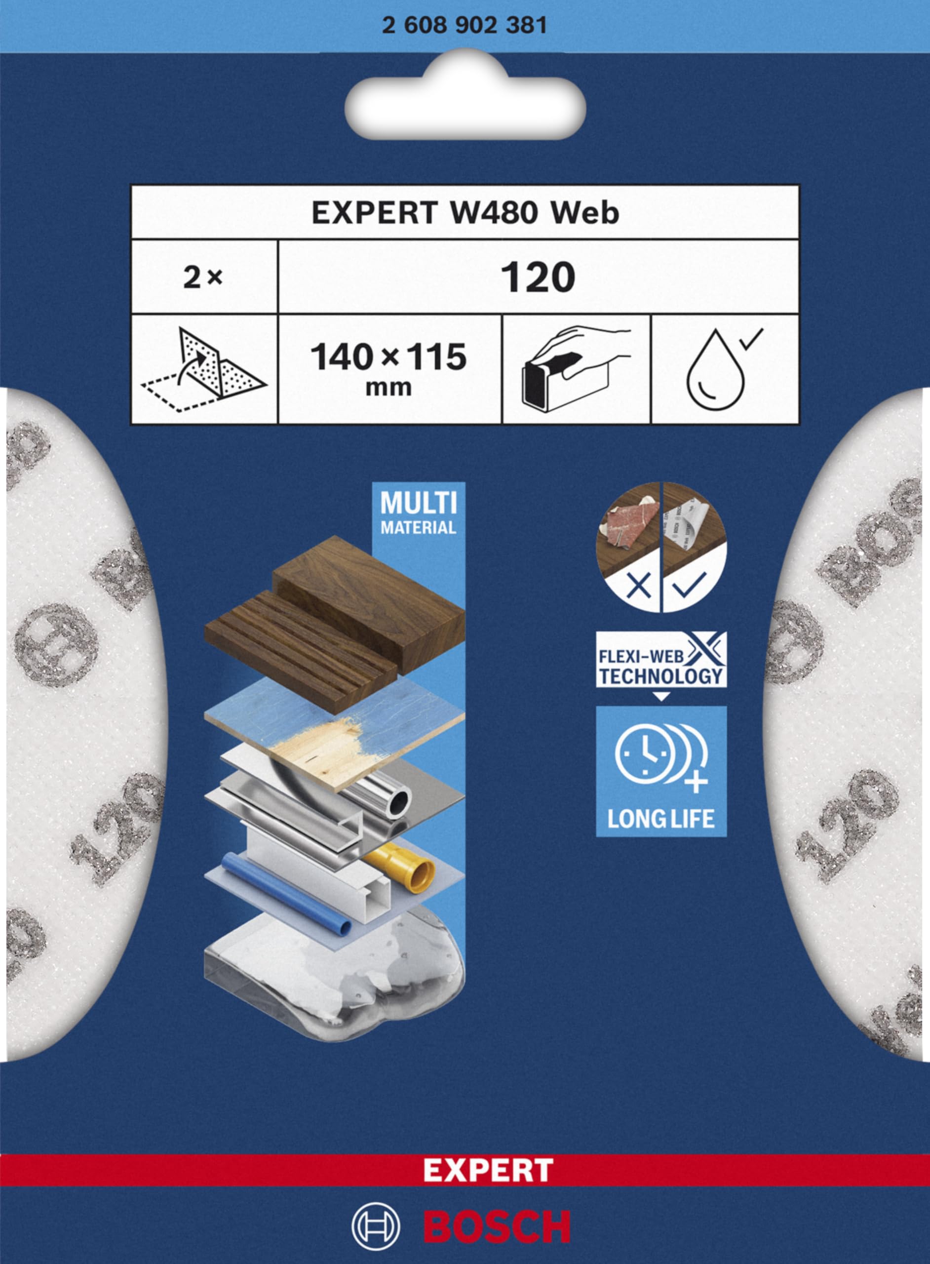 Bosch Expert W480 Web feuille abrasive 115x140 G120 lot 2