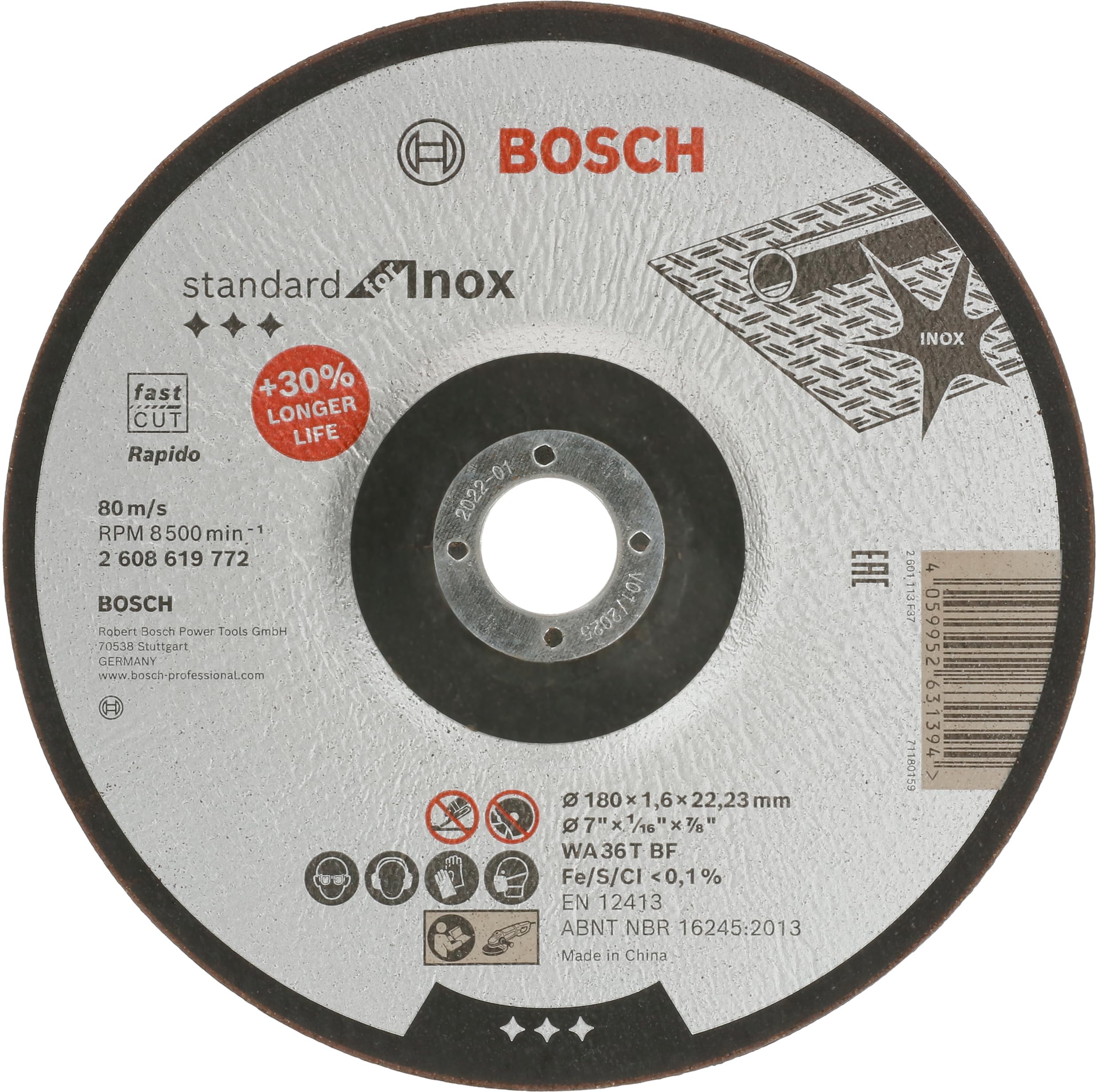 Bosch PRO 2608619771 disque à tronçonner 180x1,6 mm inox