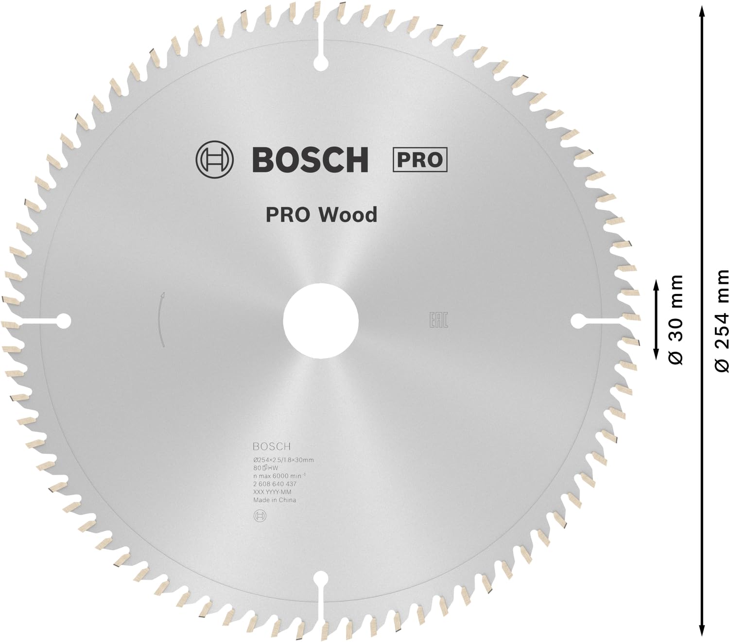 Bosch Pro Wood 254 x 30 mm 80 dents lame circulaire bois