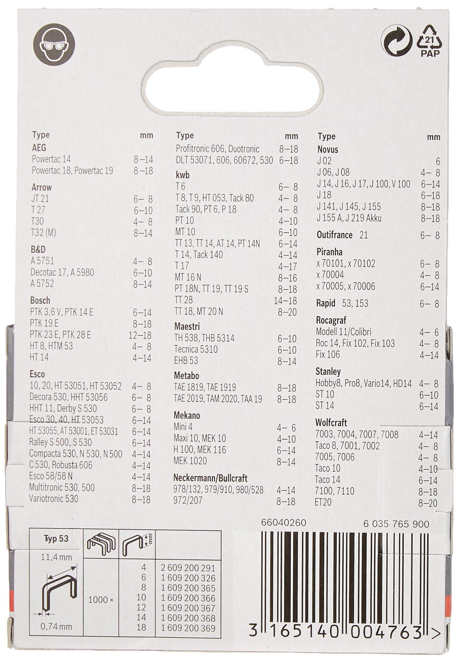 Bosch Agrafes fil fin 53/10 10 mm x1000 tissu