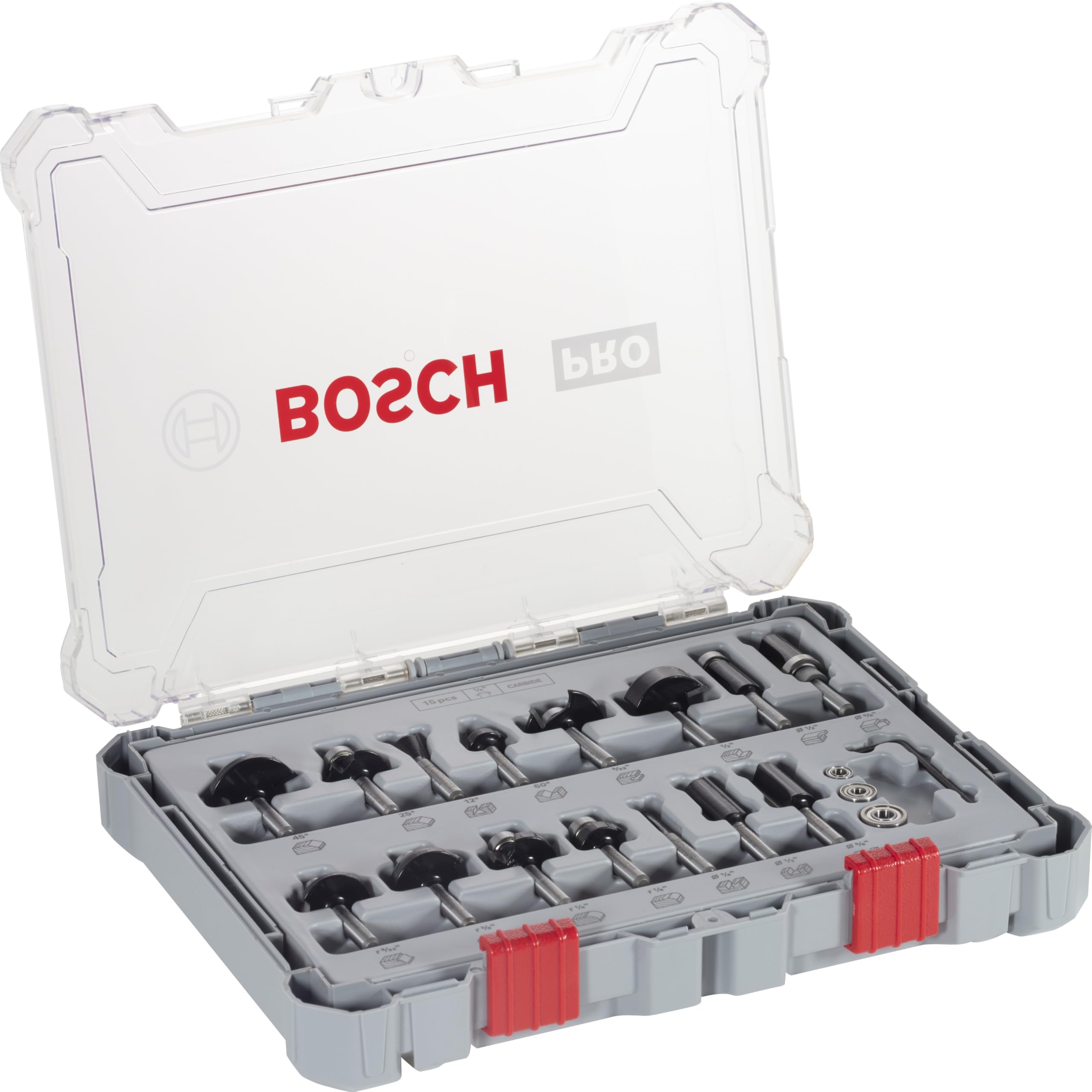 Bosch Fraises PRO Kit 15 Fraises Mixtes Bois 6,35 mm