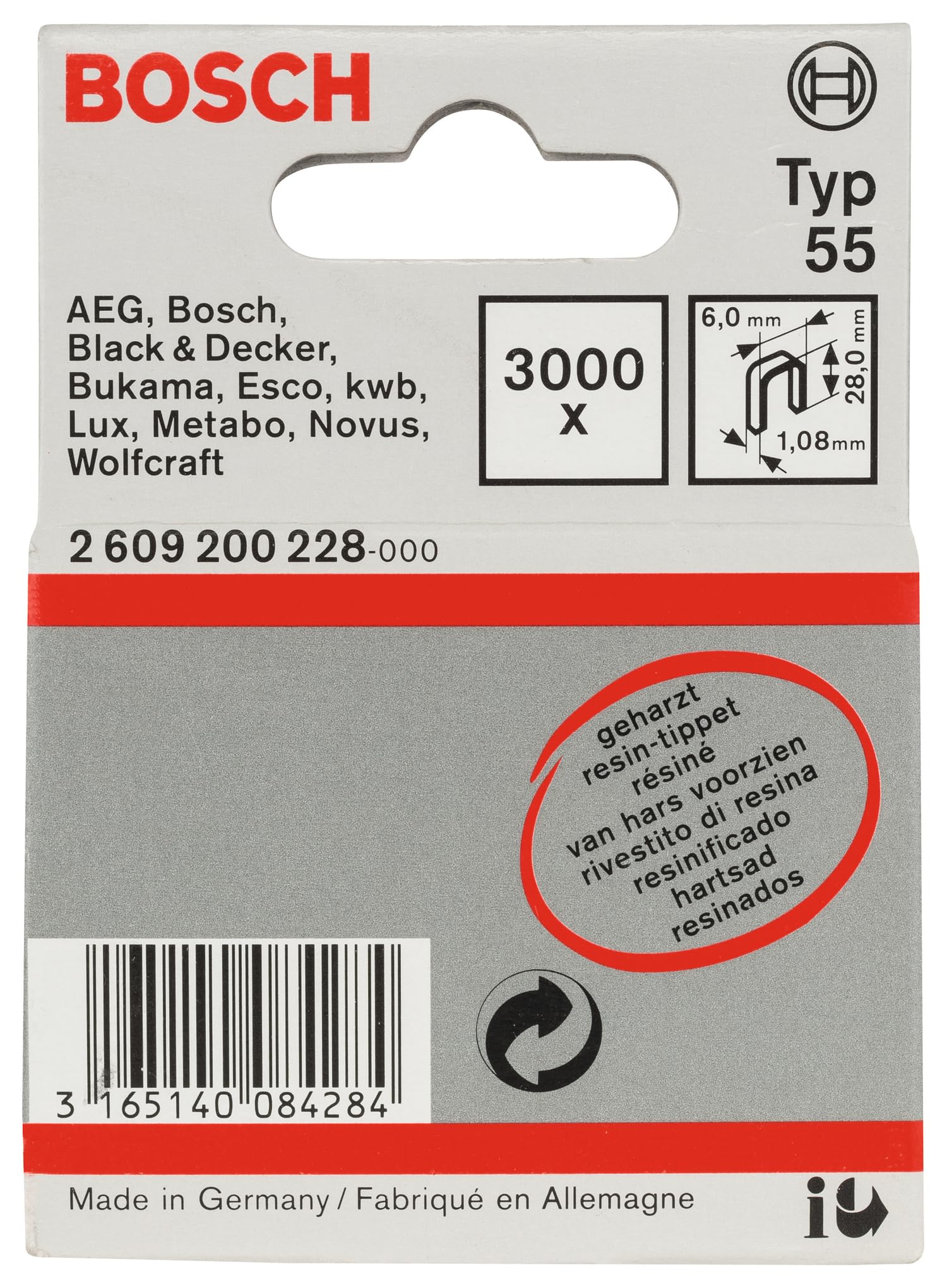 Bosch Type 55 agrafes dos étroit 28 mm résinifiées