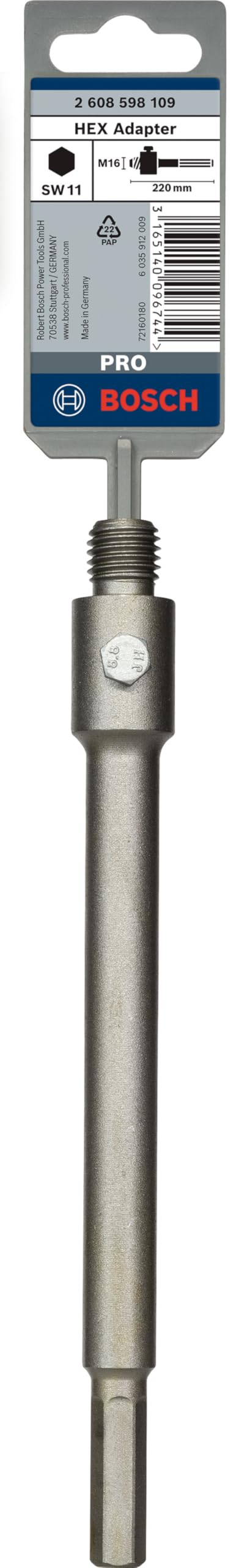 Porte-outil six pans M16 220 mm couronnes trépan