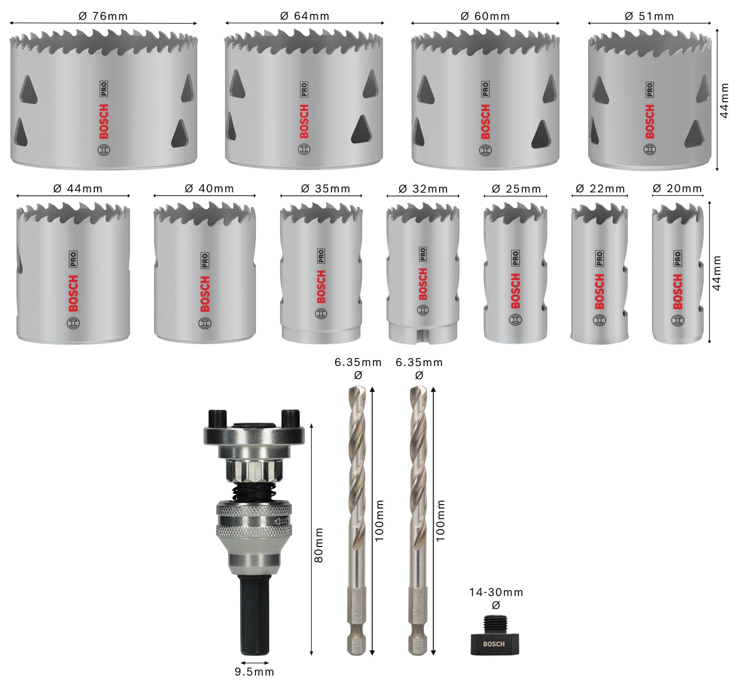 Bosch PRO Coffret scies trépans Multi 15 pcs 20-76 mm