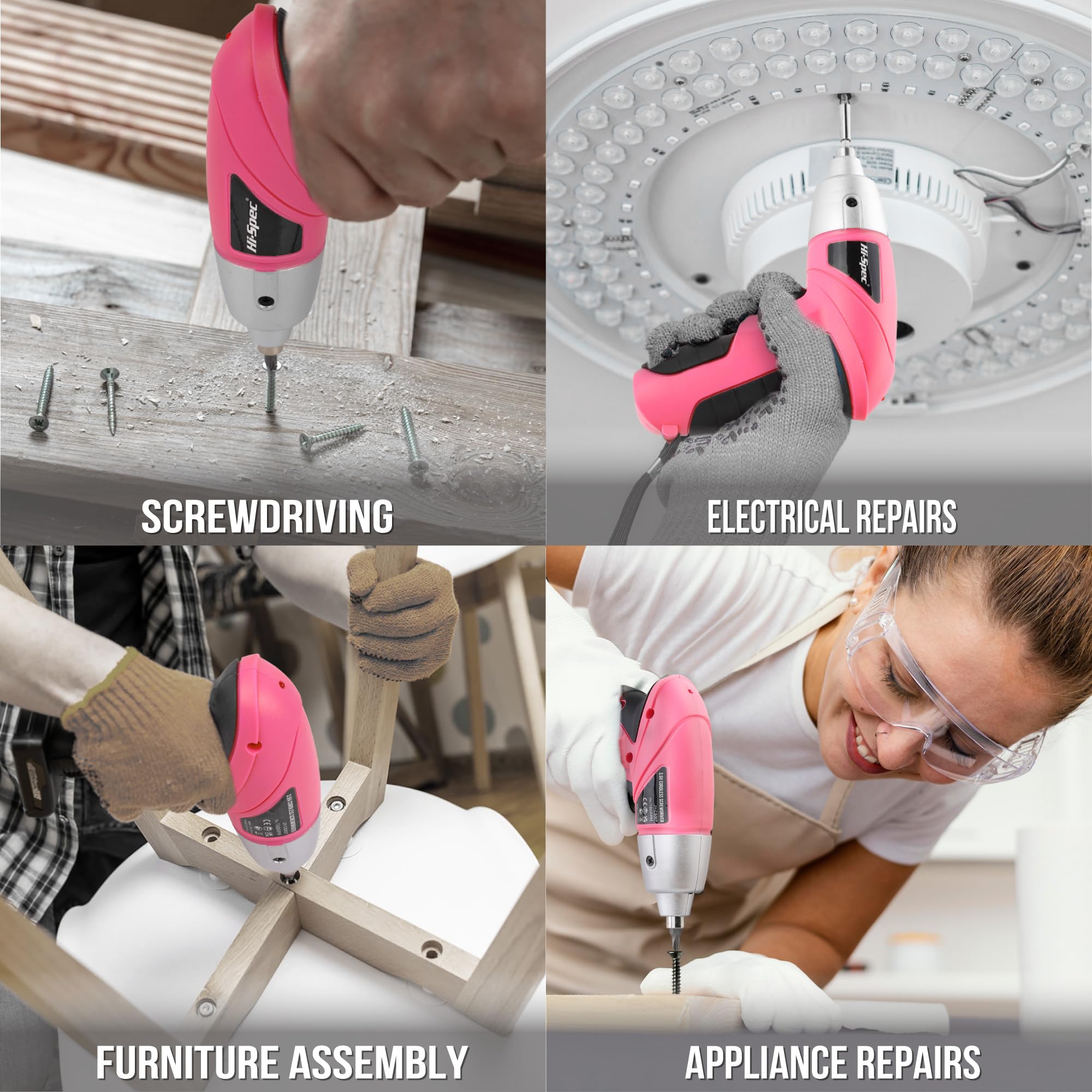 Hi-Spec Tournevis Électrique 3,6V Rose 27 Pièces Sans Fil