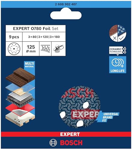 Bosch EXPERT O780 disques film 125 mm grains 80-180 x9