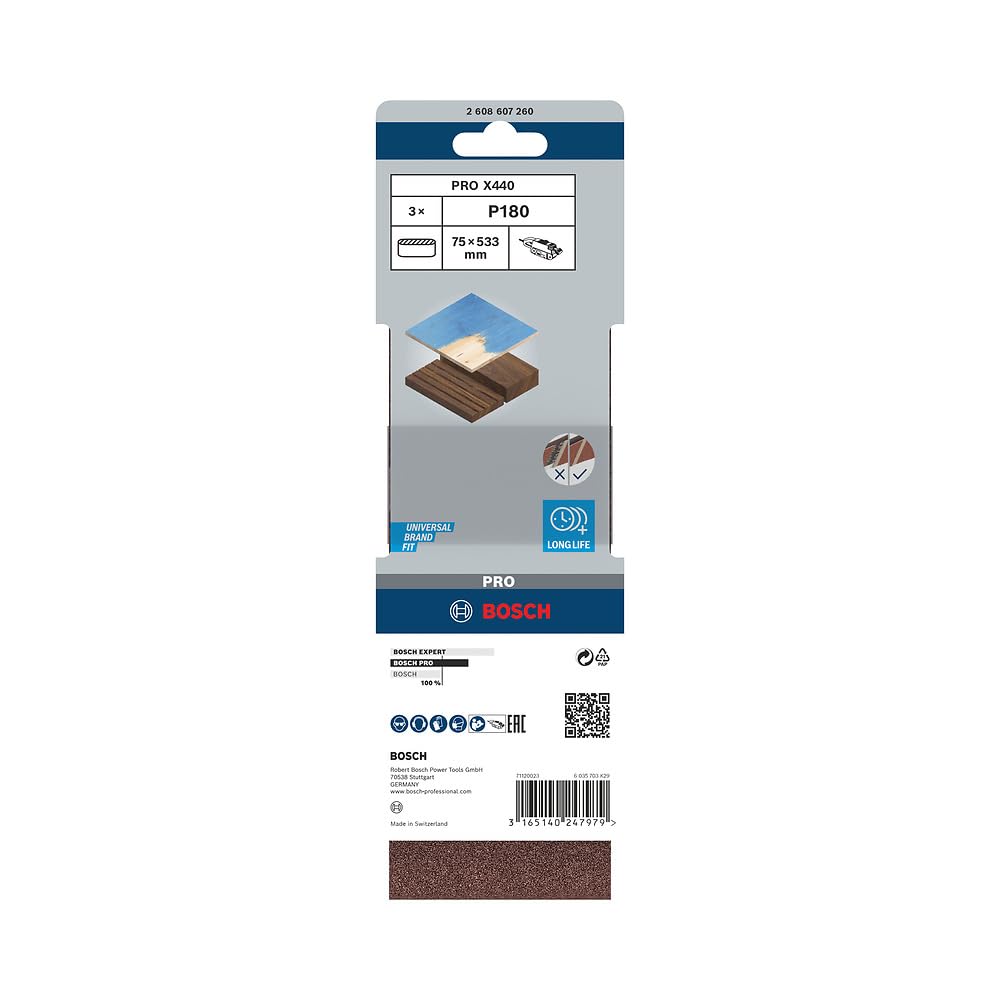 Bosch PRO X440 bandes abrasives 75x533 mm grain 180 x3