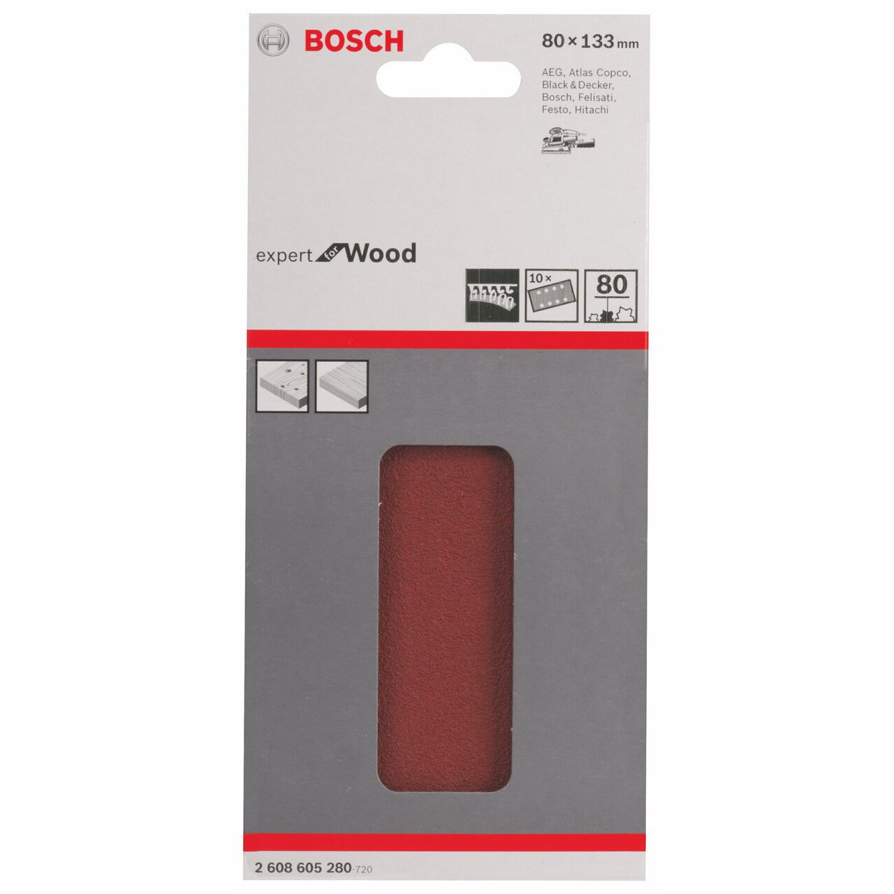 Bosch Abrasifs C430 feuille abrasive 80x133 grain 80 lot 10