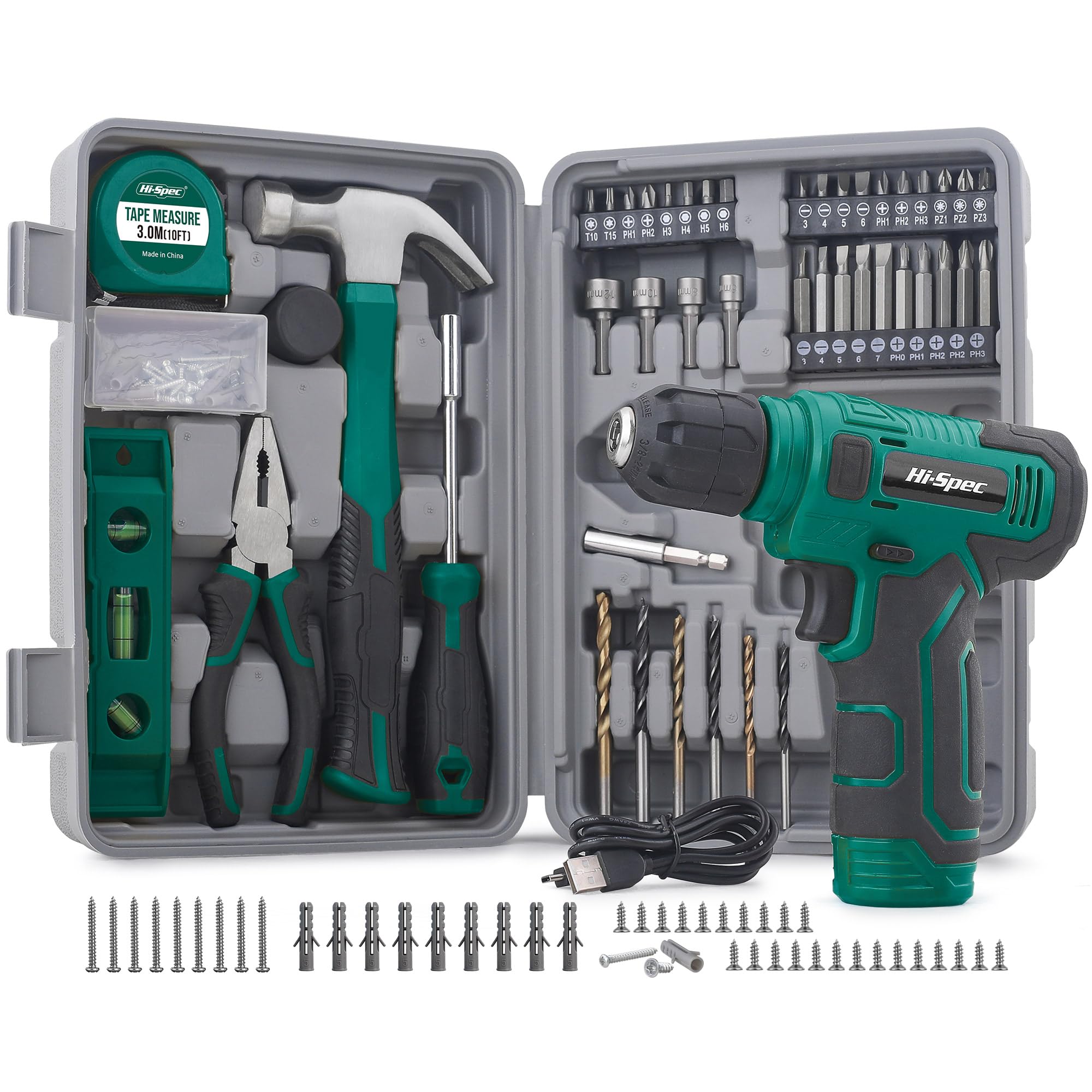 Hi-Spec Kit Outils 130 Pièces Perceuse 8V Gris
