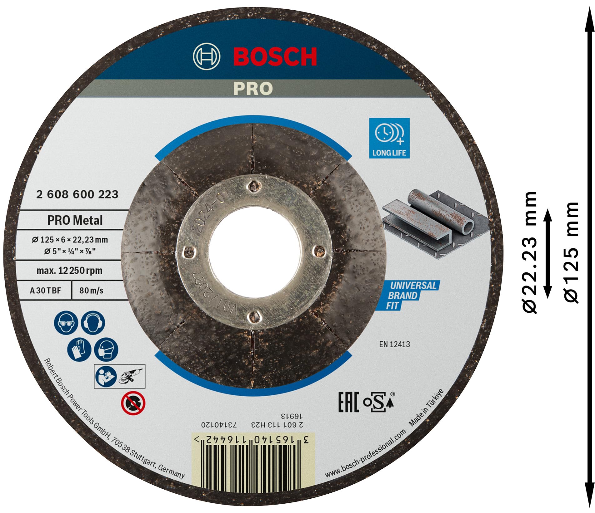 Bosch PRO Metal Disque à meuler 125x6x22,23 mm acier