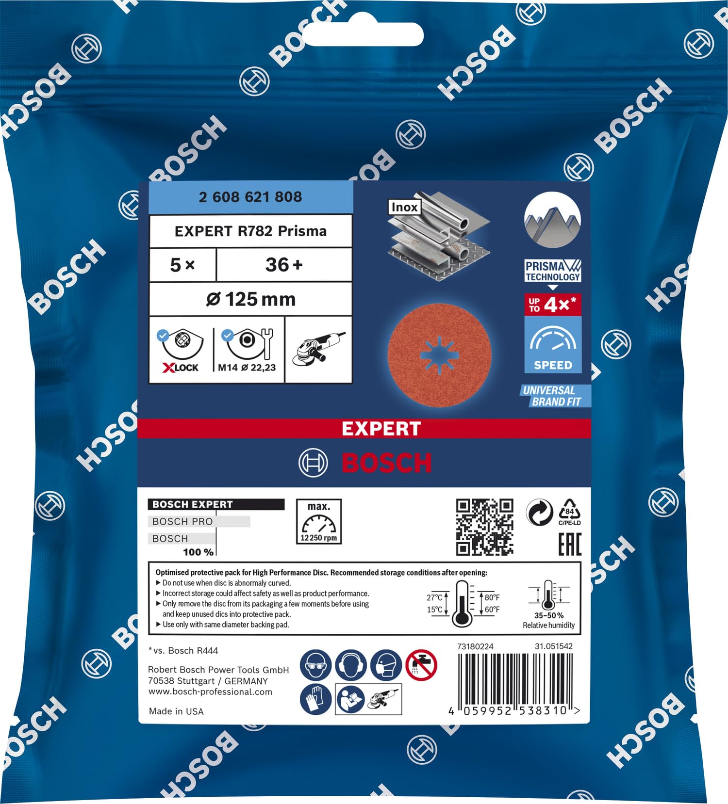Bosch EXPERT R782 X-LOCK disque fibre 125mm G36 x5 inox