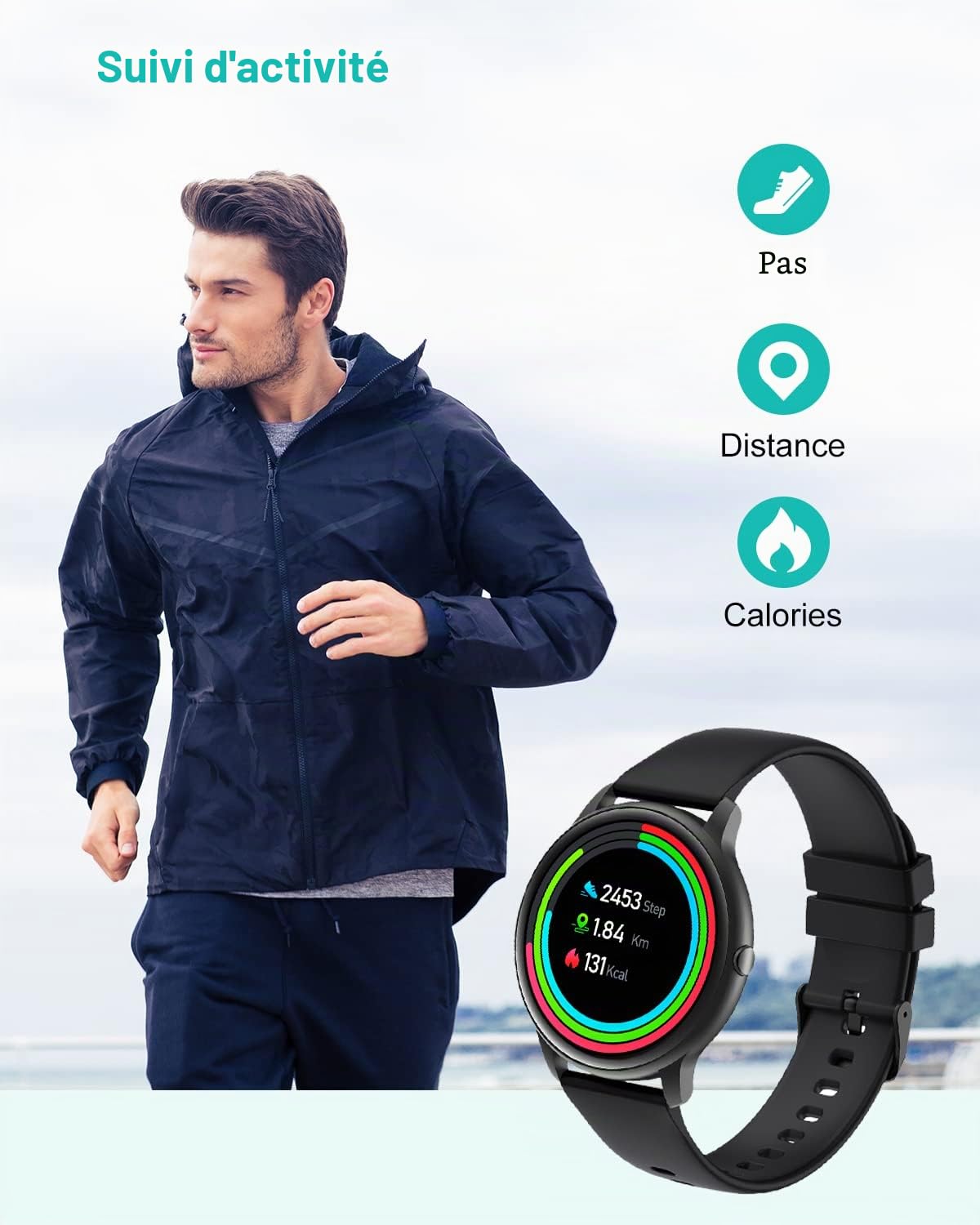 GRV Montres connectées smartwatch sport cardio 1,28" 