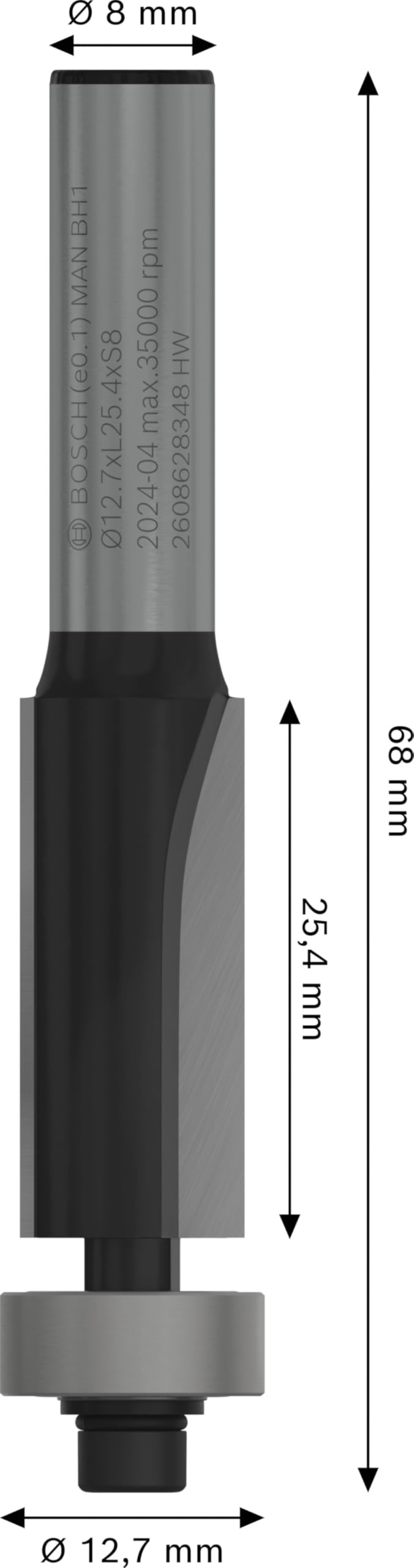 Bosch Fraise à araser 8 mm 12,7x25,4 mm carbure bois