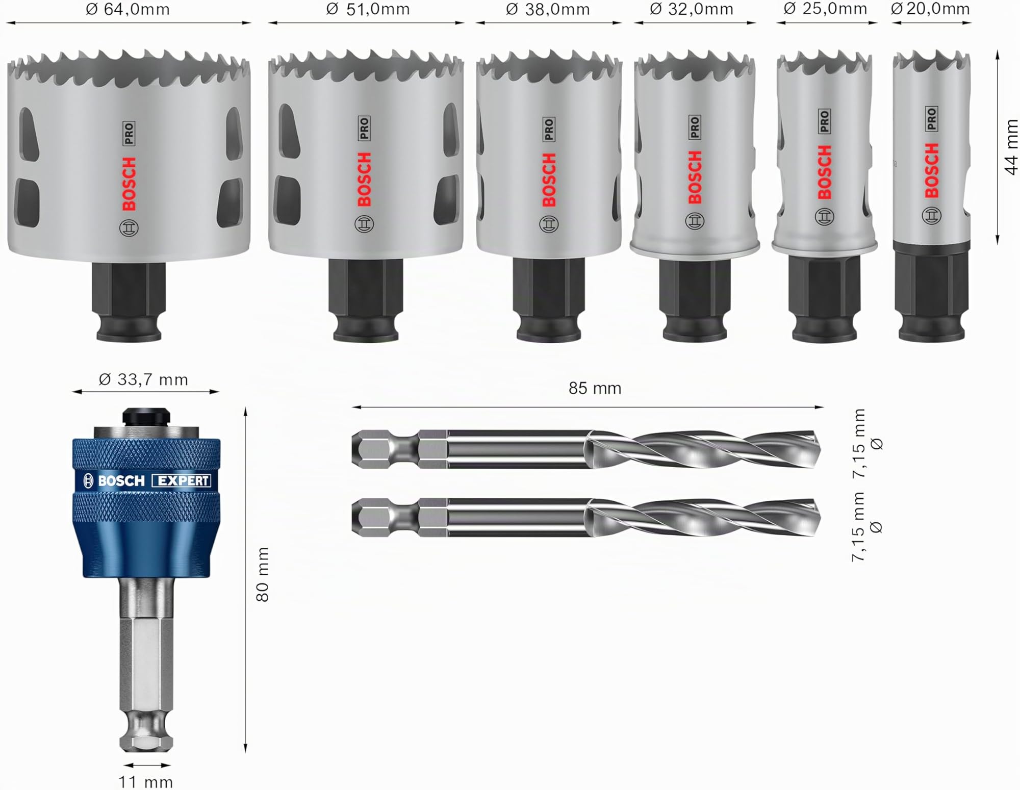 Bosch Pro Coffret scies cloches 9 pièces 20-64 mm