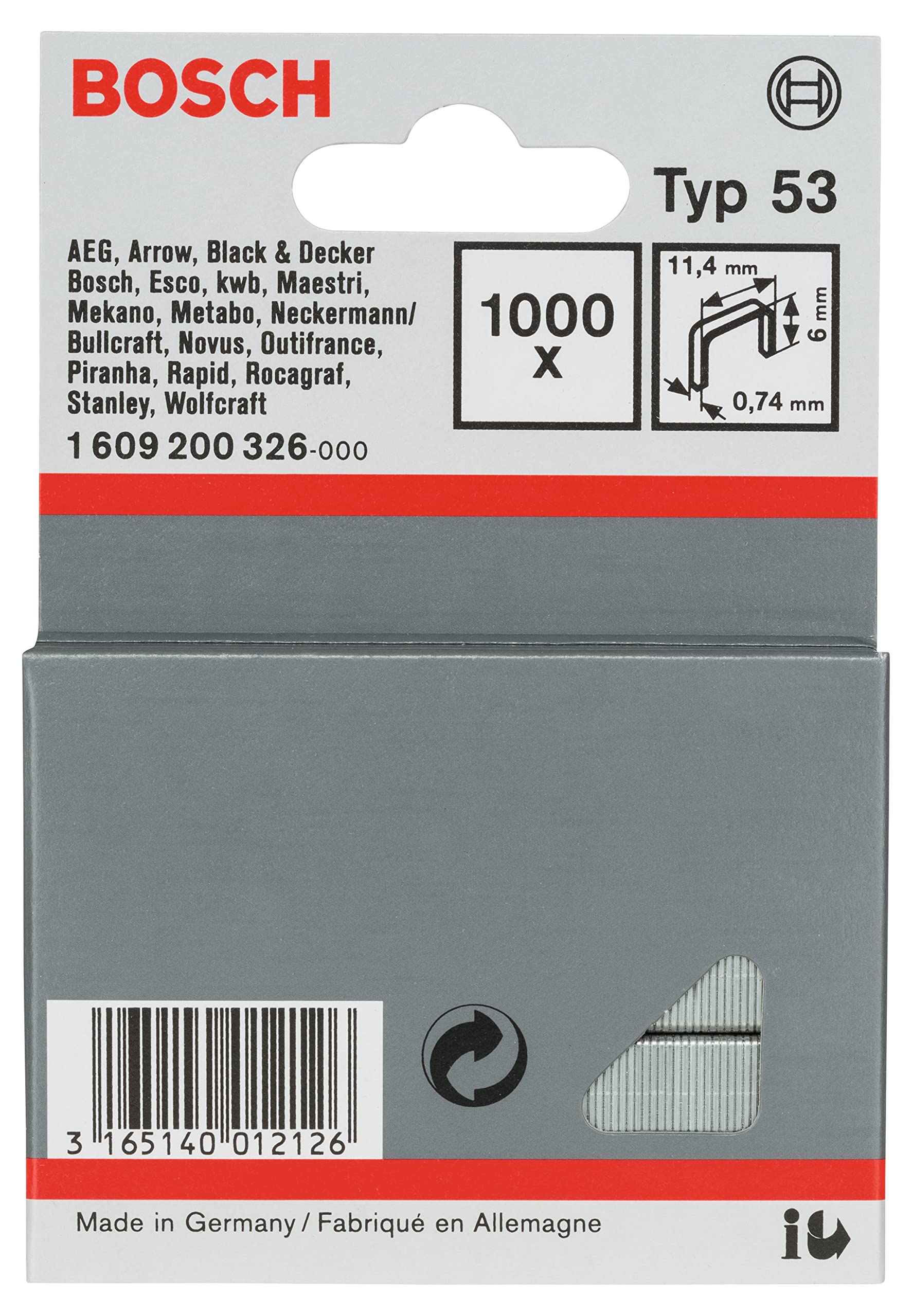 Bosch Agrafes fil fin 53/10 10 mm x1000 tissu