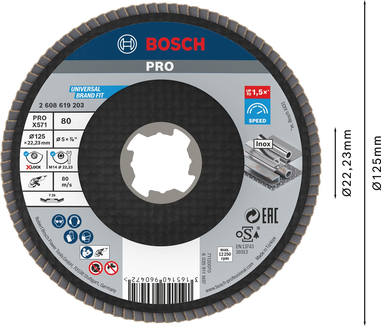 Bosch PRO X571 X-Lock disque lamelles 125 mm grain 80