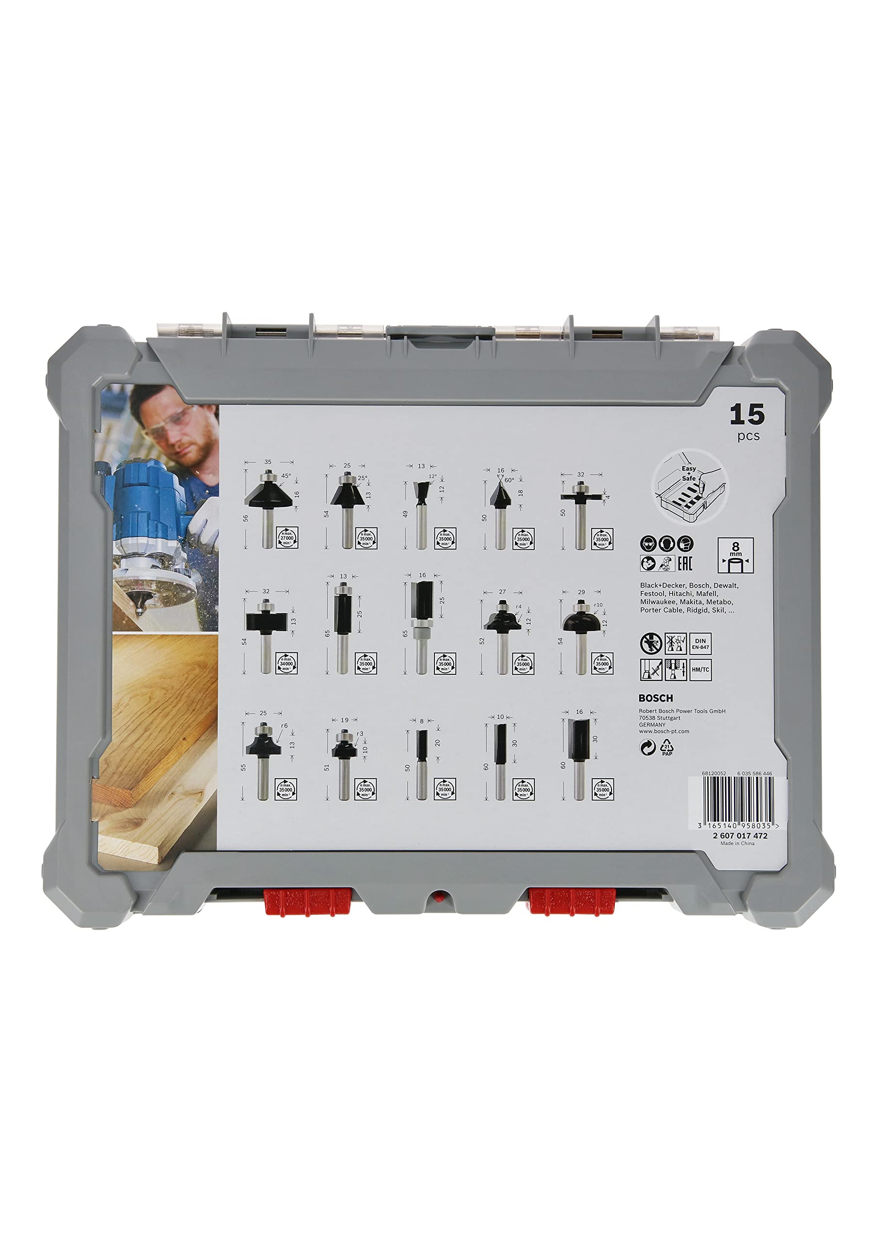 Bosch PRO kit fraises mixtes bois 15 pcs 8 mm