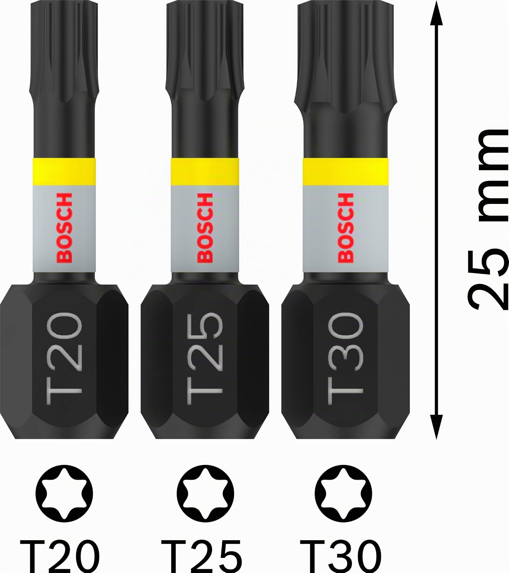 Bosch PRO Lot 3 Embouts Torx Impact T20 T25 T30 x25mm