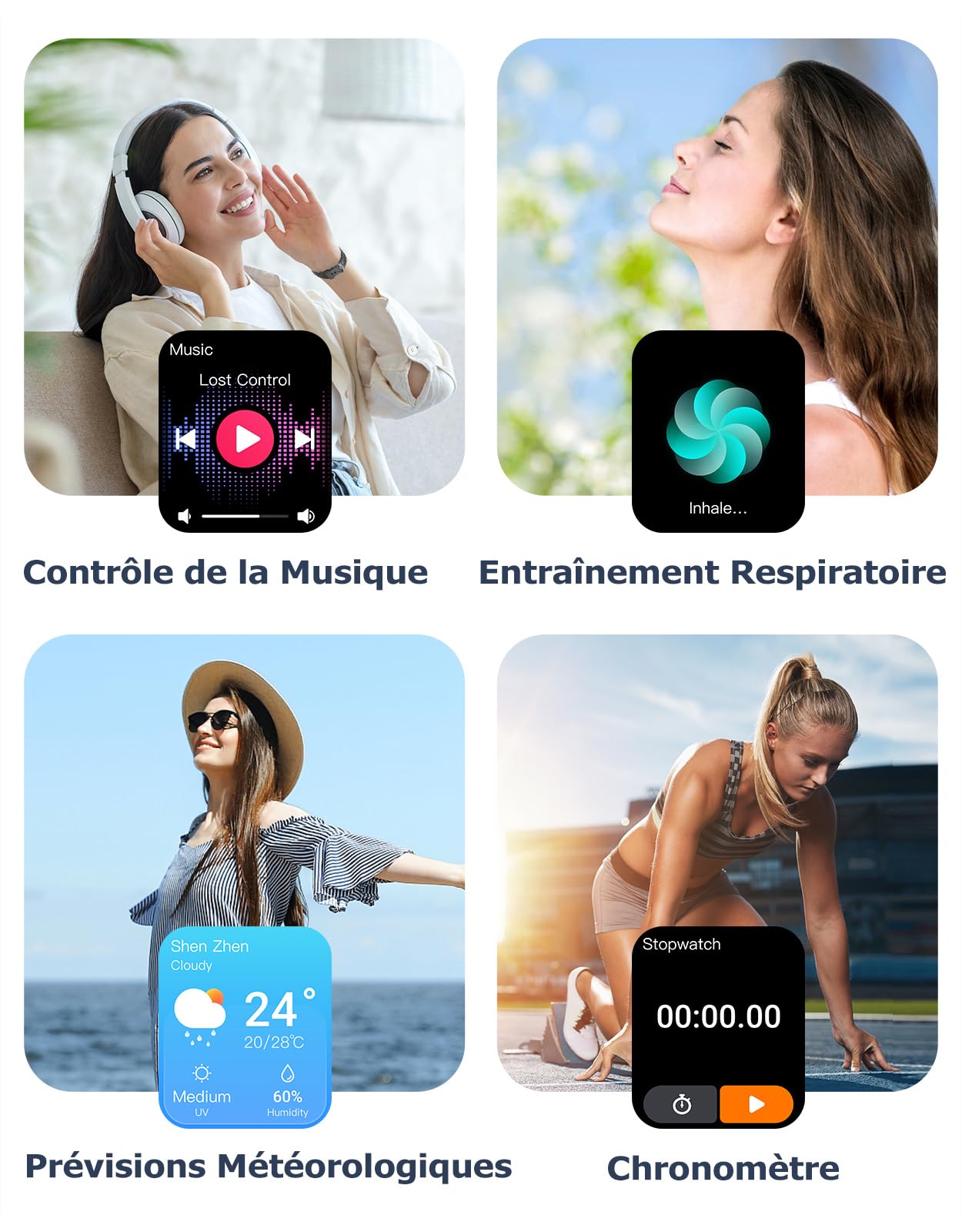 GRV montre connectée sport noire cardio GPS