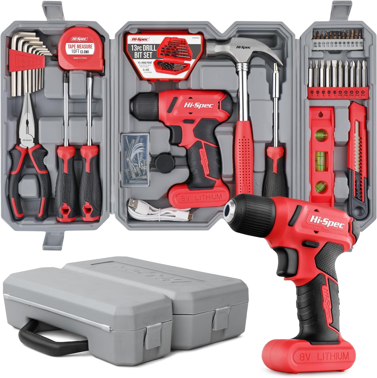 Hi-Spec Drill Drivers perceuse 8V rouge 58 pièces