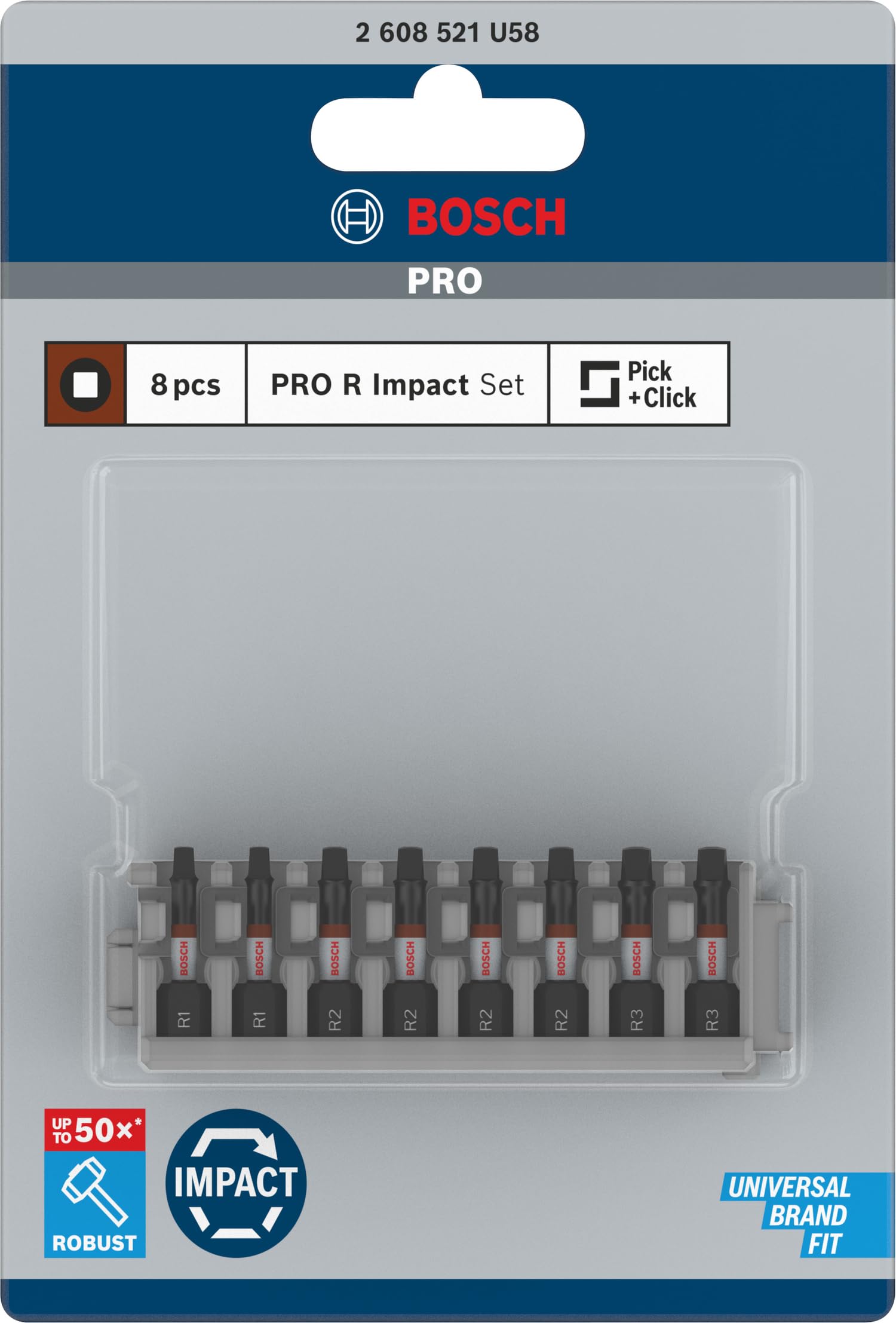 Bosch PRO R Impact Embouts Robertson R1 R2 R3 8 pcs