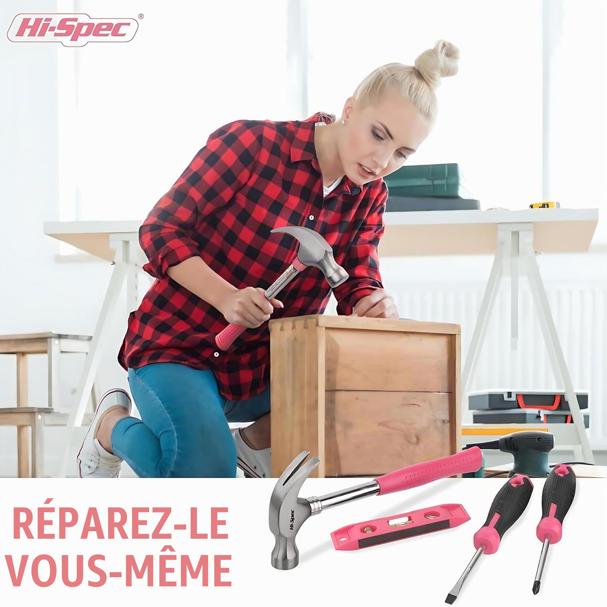 Hi-Spec Kit Outils Maison Rose 42 Pièces Mallette