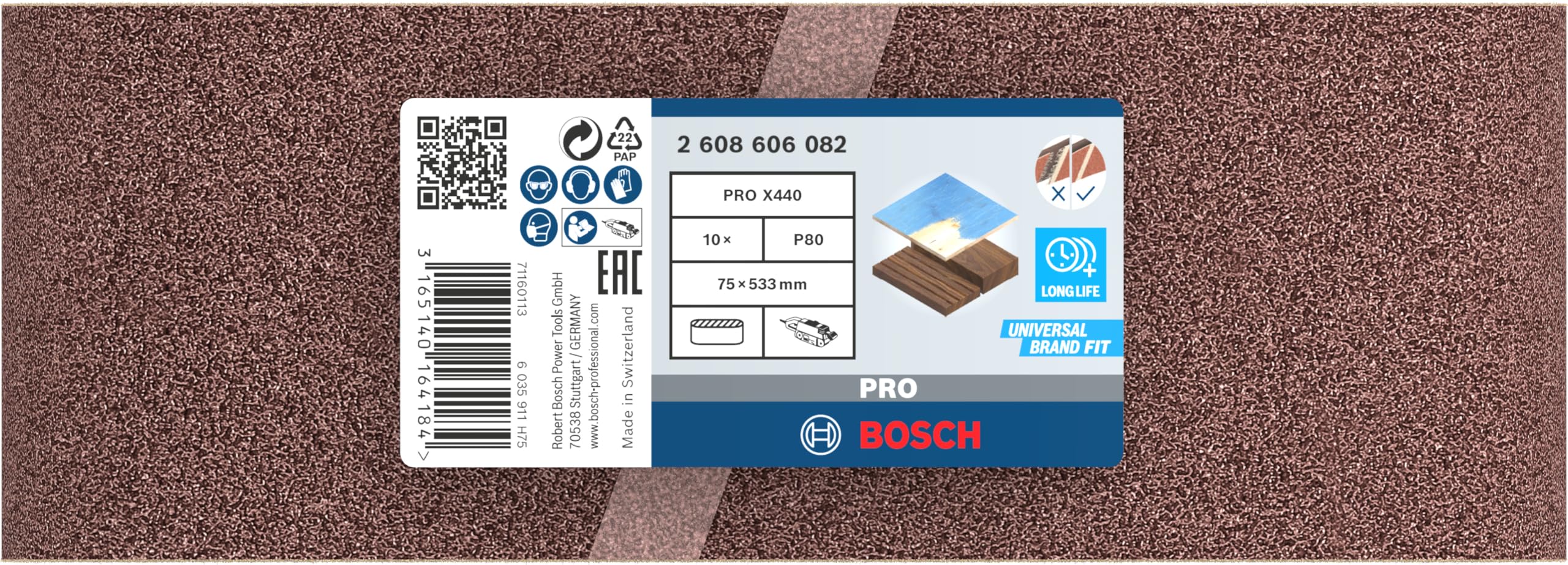 Bosch PRO X440 bande abrasive 75x533 mm lot 10 bois