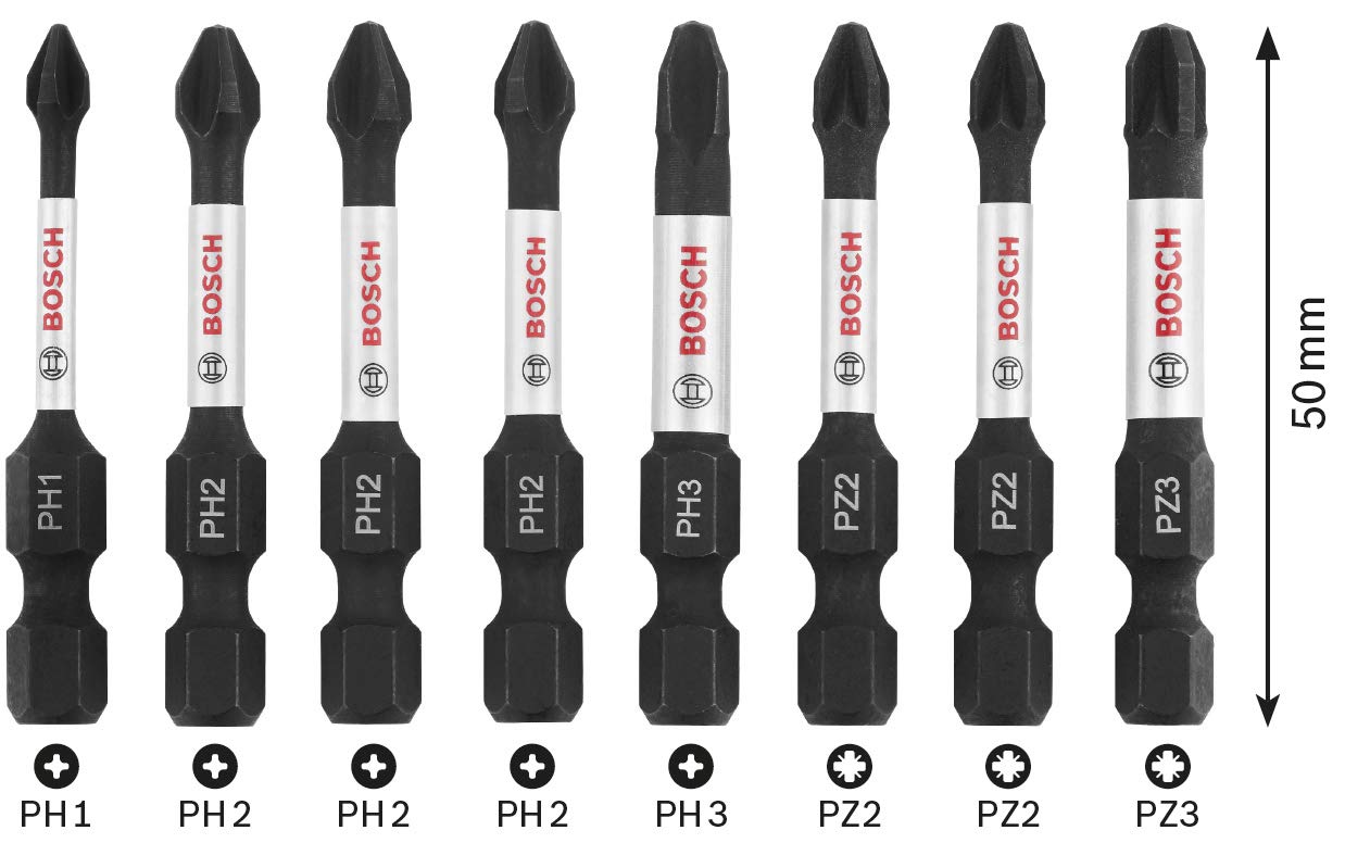 Bosch Assortiment 8 embouts Impact PH PZ 50 mm