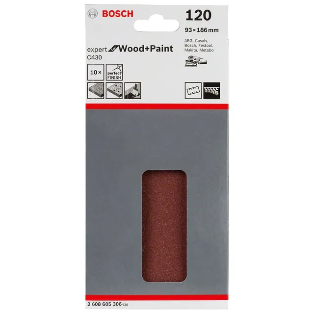 Bosch Feuille abrasive 93x186 mm grain 120 8 trous x10