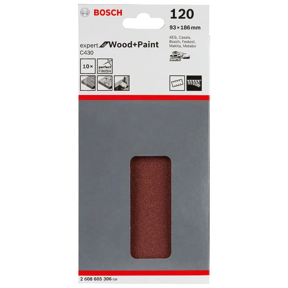 Bosch Feuille abrasive 93x186 mm grain 120 8 trous x10