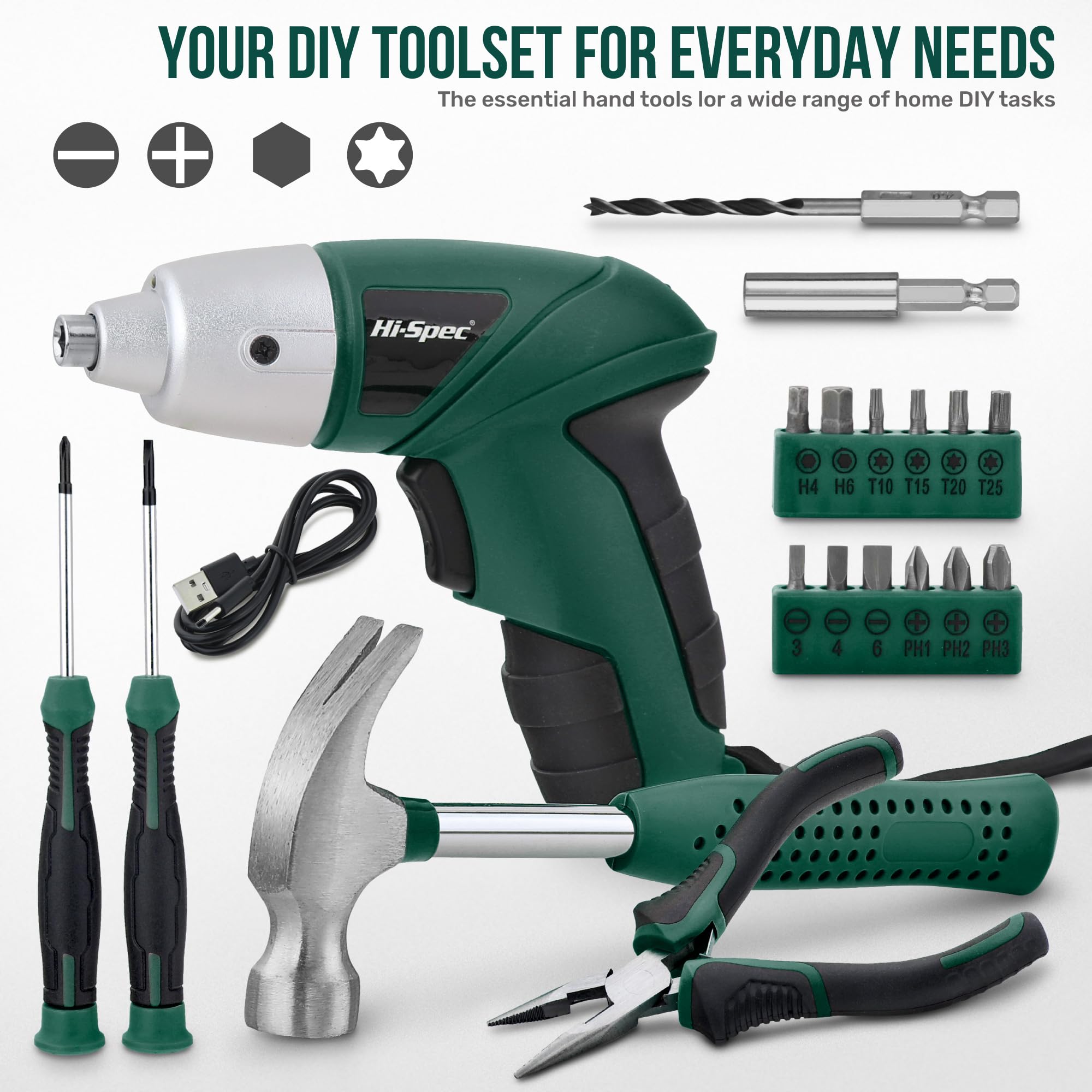 Hi-Spec Cordless Screwdrivers visseuse 3,6V rose+vert 2x19 pcs