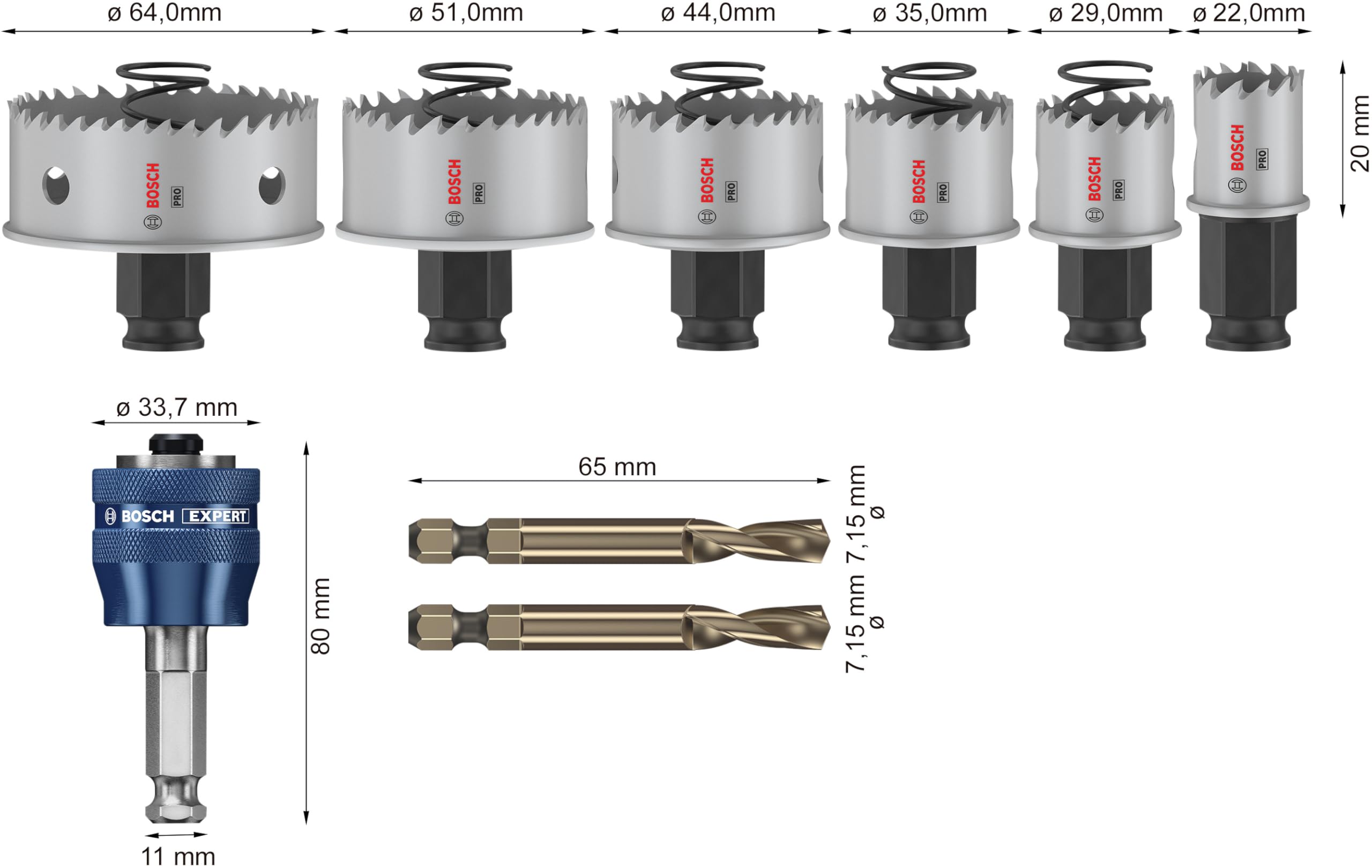 Bosch PRO Sheet Metal coffret 8 scies trépans 22-64 mm