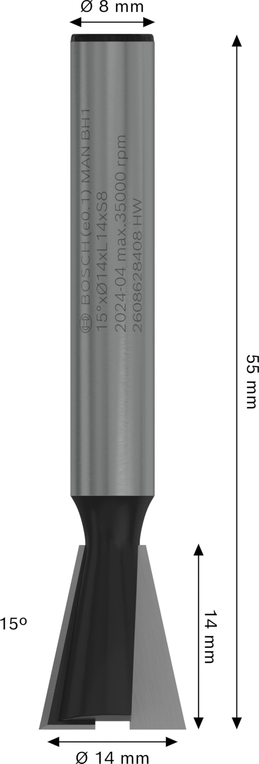 Bosch PRO fraise queue d'aronde 8 mm 15° bois