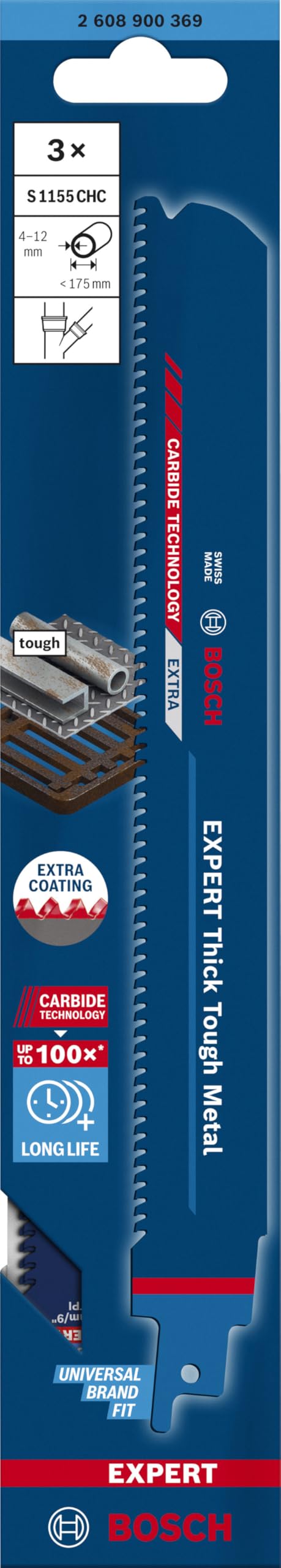 Bosch S1155CHC lame scie sabre métal 225mm x3 carbure