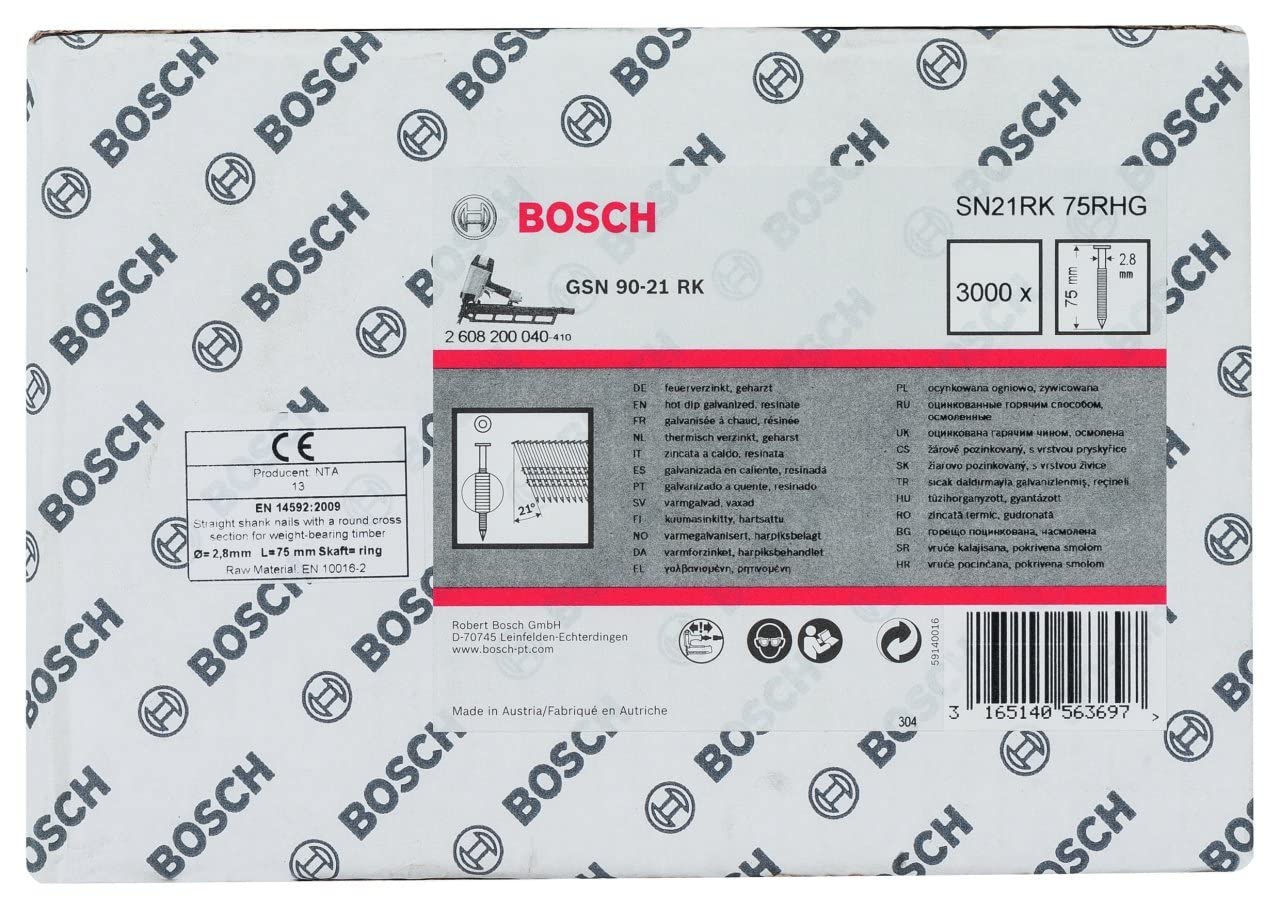 Bosch PRO SN21FH RG Clous Bande 75 mm Boîte 3000 Bois